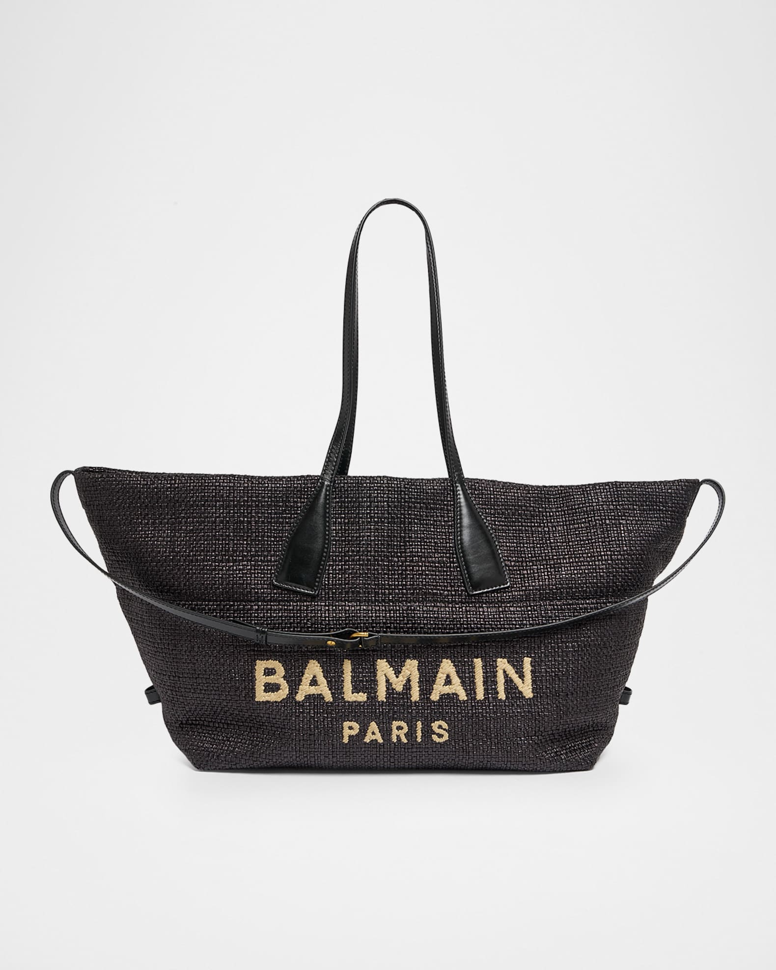 Balmain Track Logo-Embroidered Tote Bag in Raffia | Neiman Marcus