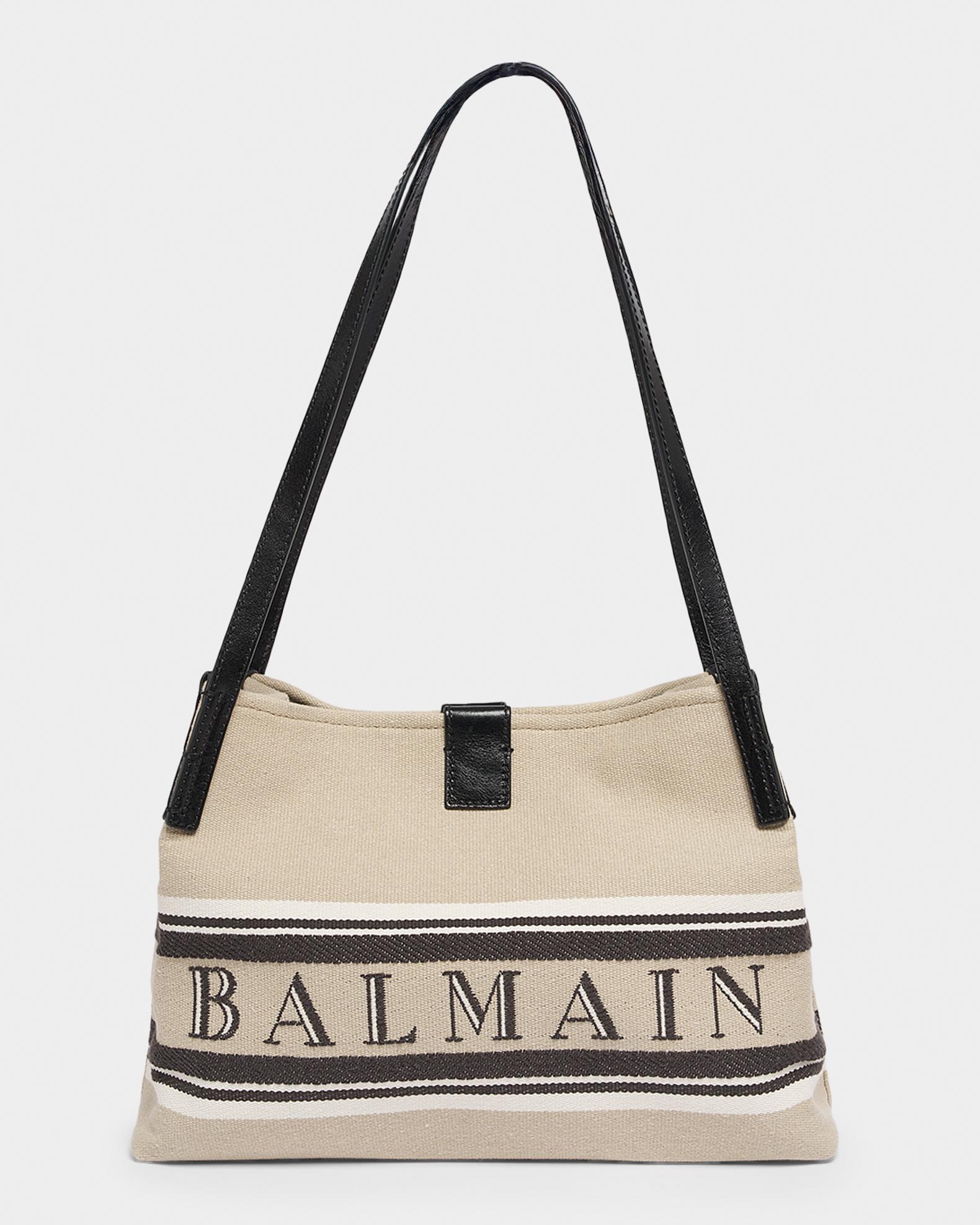 Balmain Release Logo Shopper Tote Bag in Canvas and Leather 