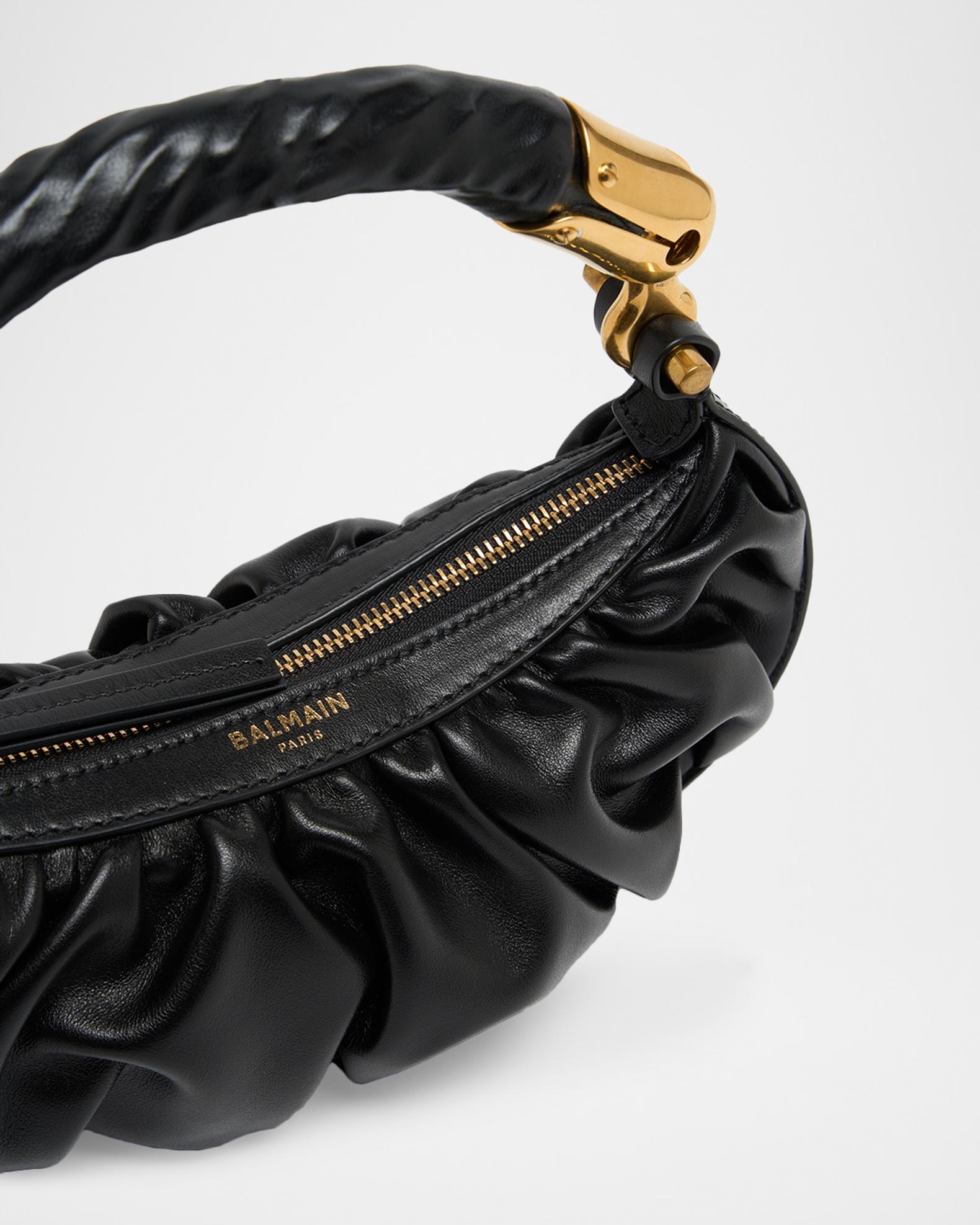 Balmain Ebene Mini Ruched Top-Handle Bag in Leather | Neiman Marcus