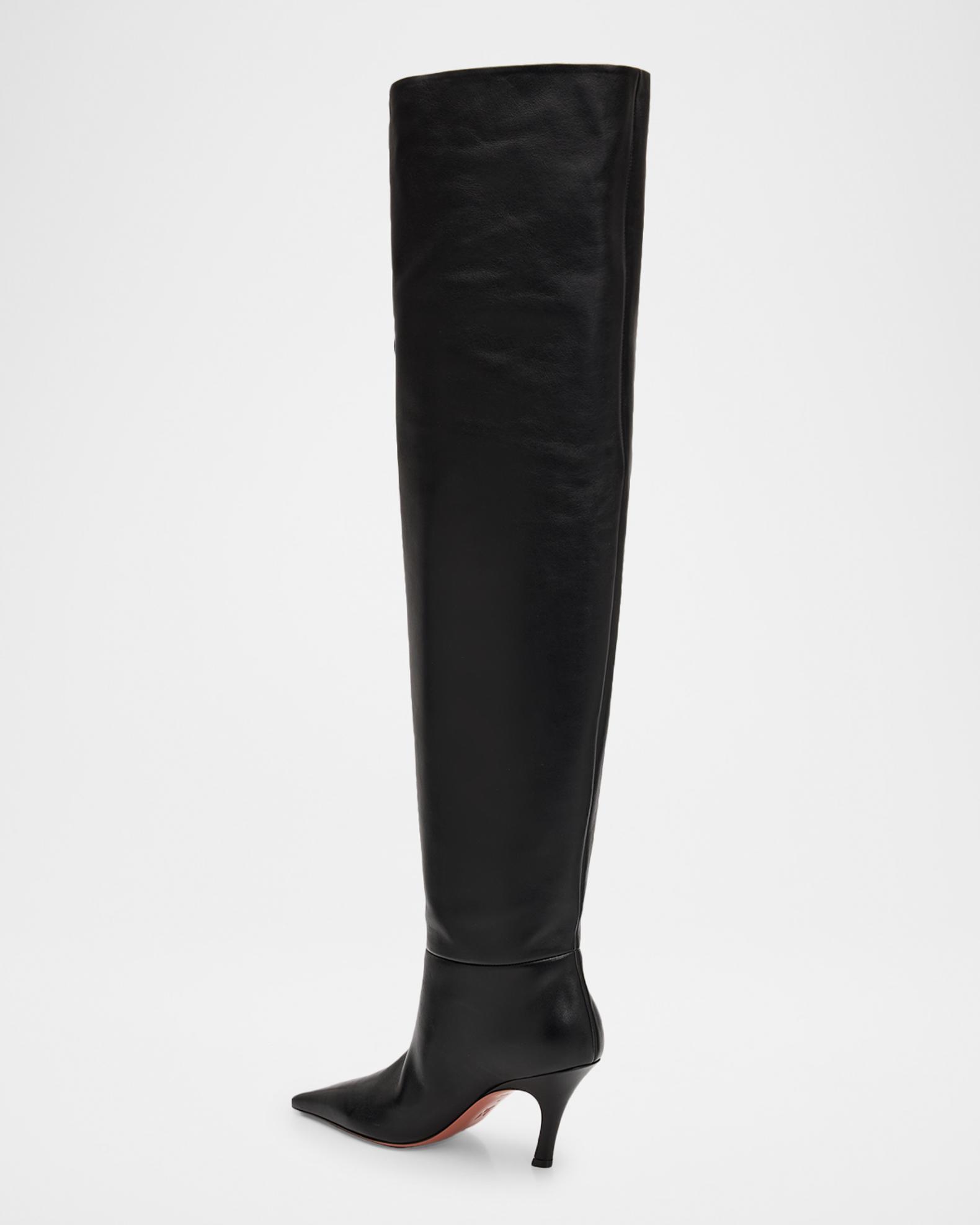 Amina Muaddi 80mm Jamie Leather Thigh-High Boots | Neiman Marcus