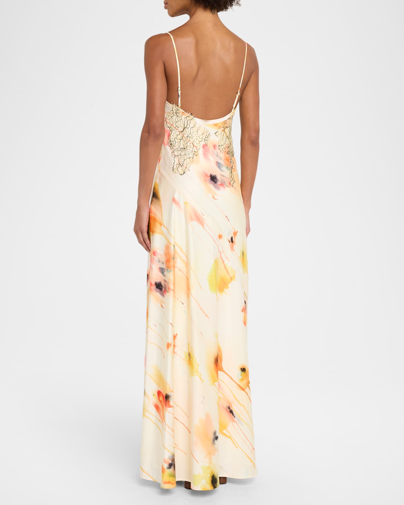 Jason Wu Collection Women's Watercolor Floral Lace-Trim Slip Gown - Limoncello Multi - Size 10