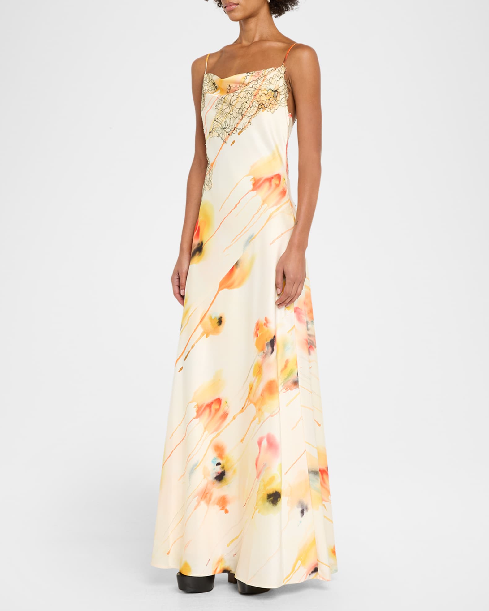 Jason Wu Collection Women's Watercolor Floral Lace-Trim Slip Gown - Limoncello Multi - Size 4