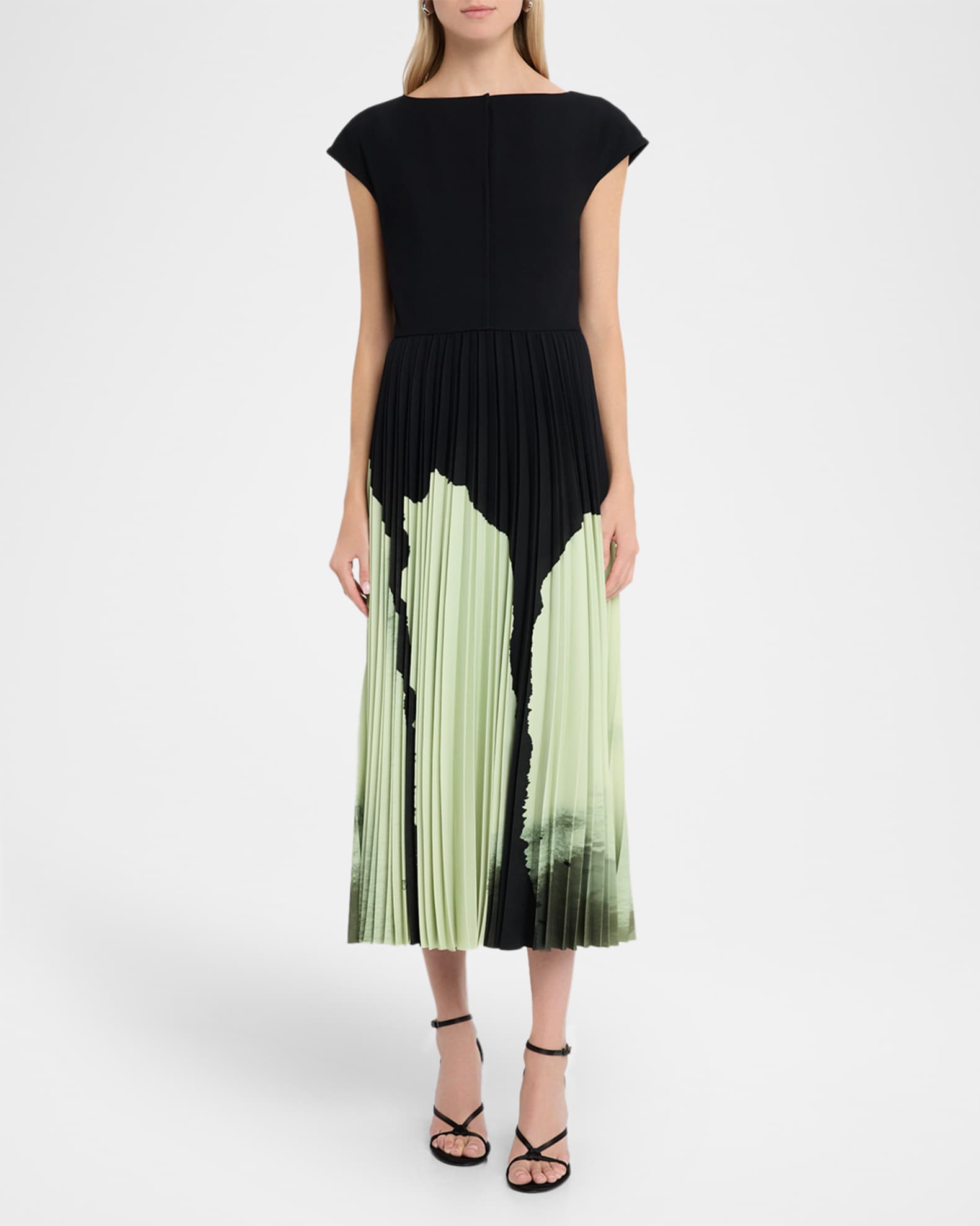 Jason Wu Collection Pleated Abstract-Print Midi Dress | Neiman Marcus