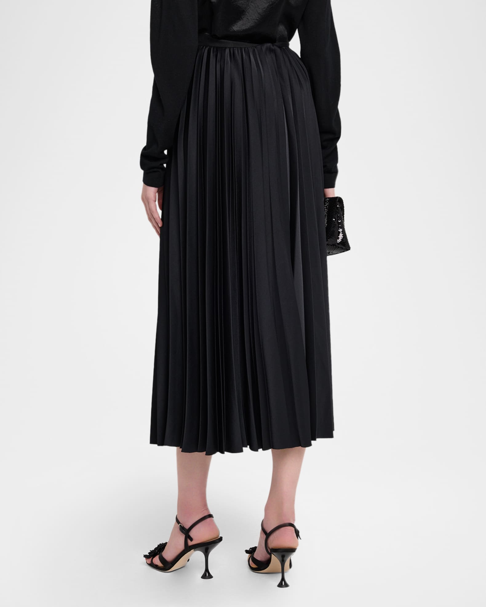 Jason Wu Collection Pleated Crepe Satin Midi Skirt | Neiman Marcus