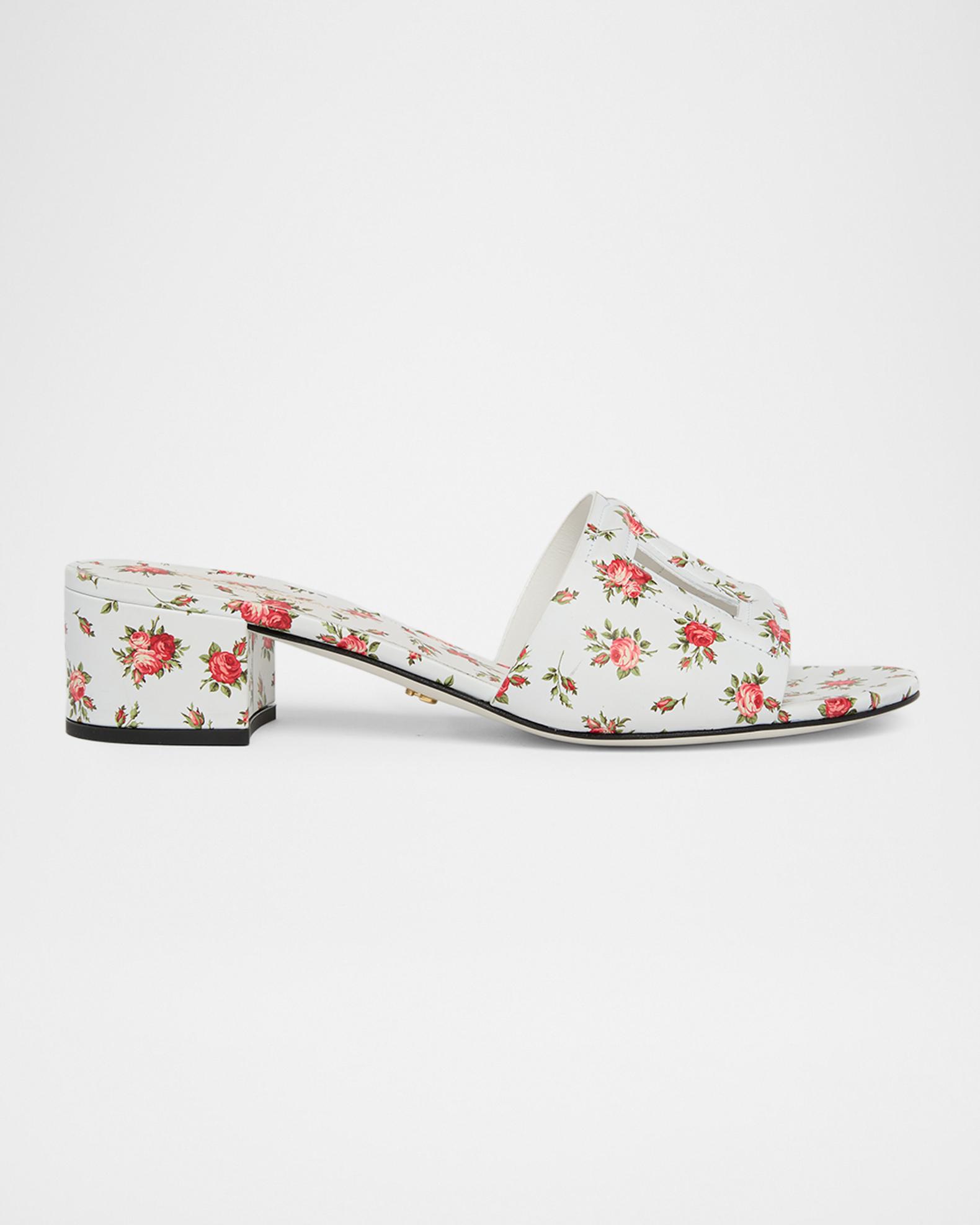 Dolce&Gabbana 40mm DG Cutout Floral Leather Slides | Neiman Marcus