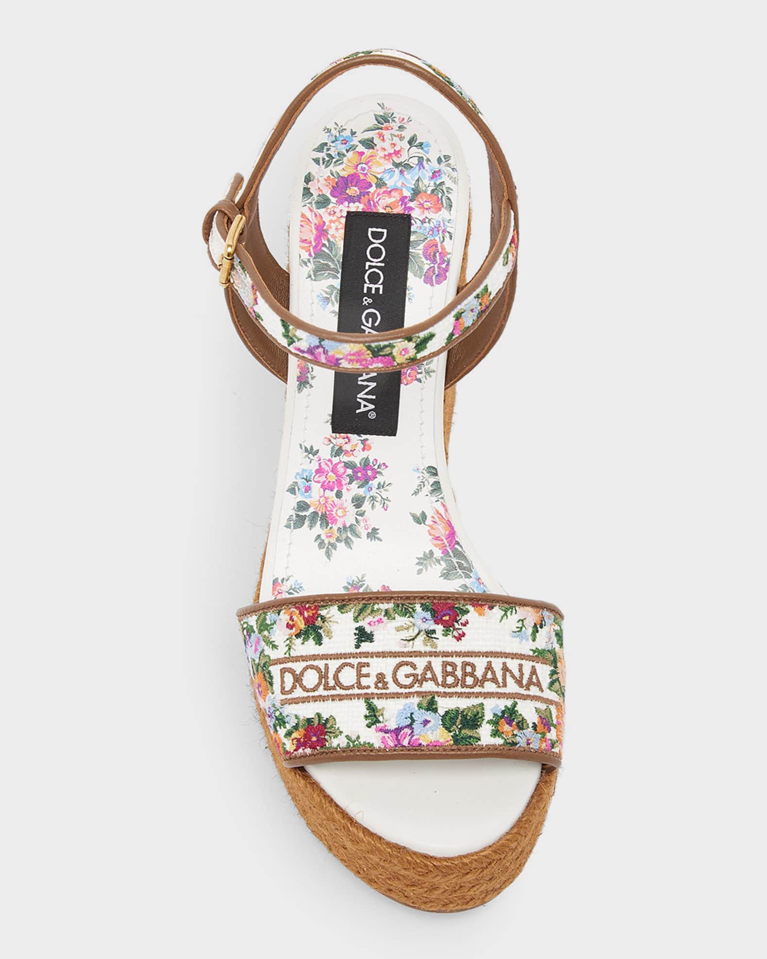 Dolce&Gabbana 90mm Floral Logo-Embroidered Espadrille Wedge