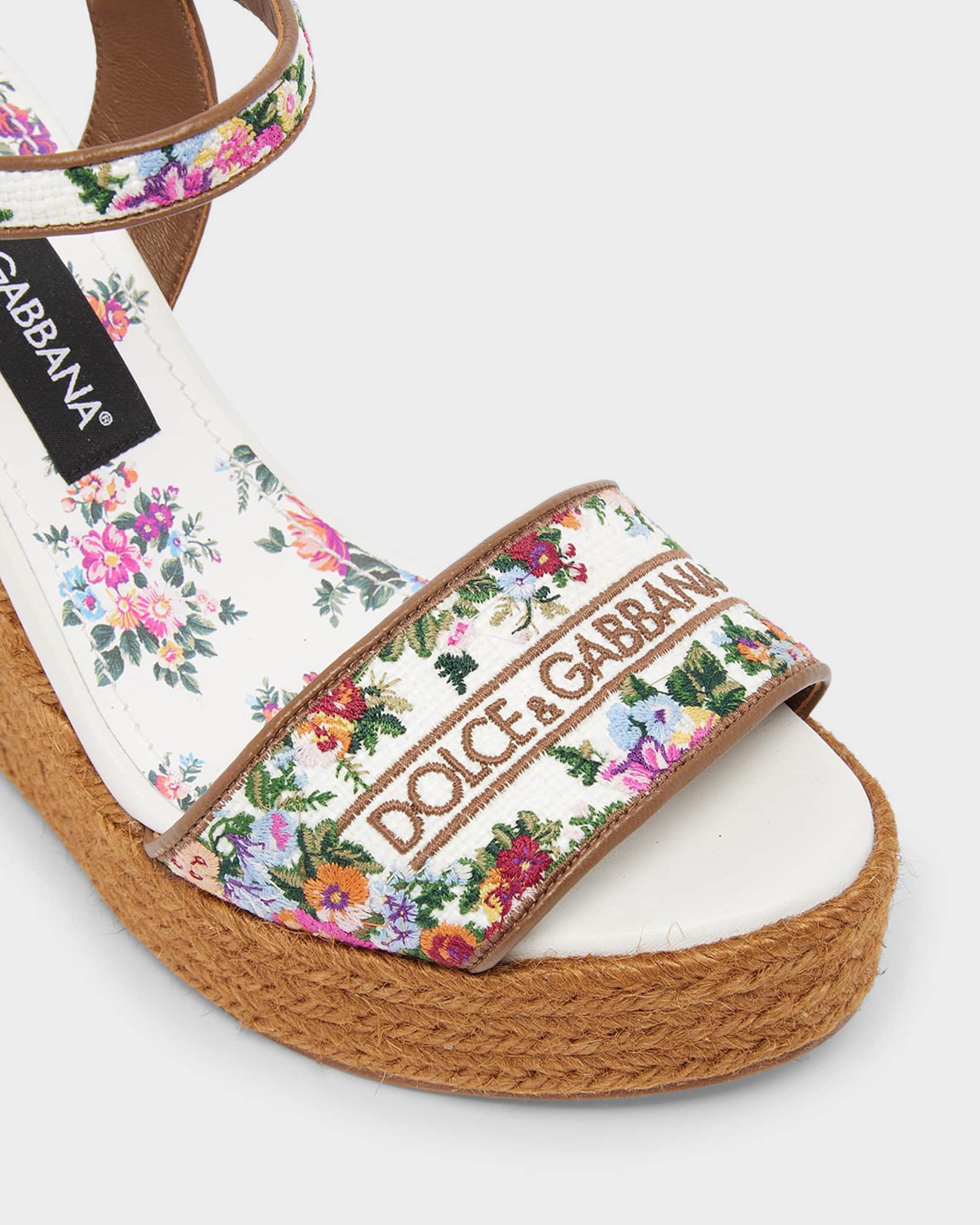 Dolce&Gabbana 90mm Floral Logo-Embroidered Espadrille Wedge