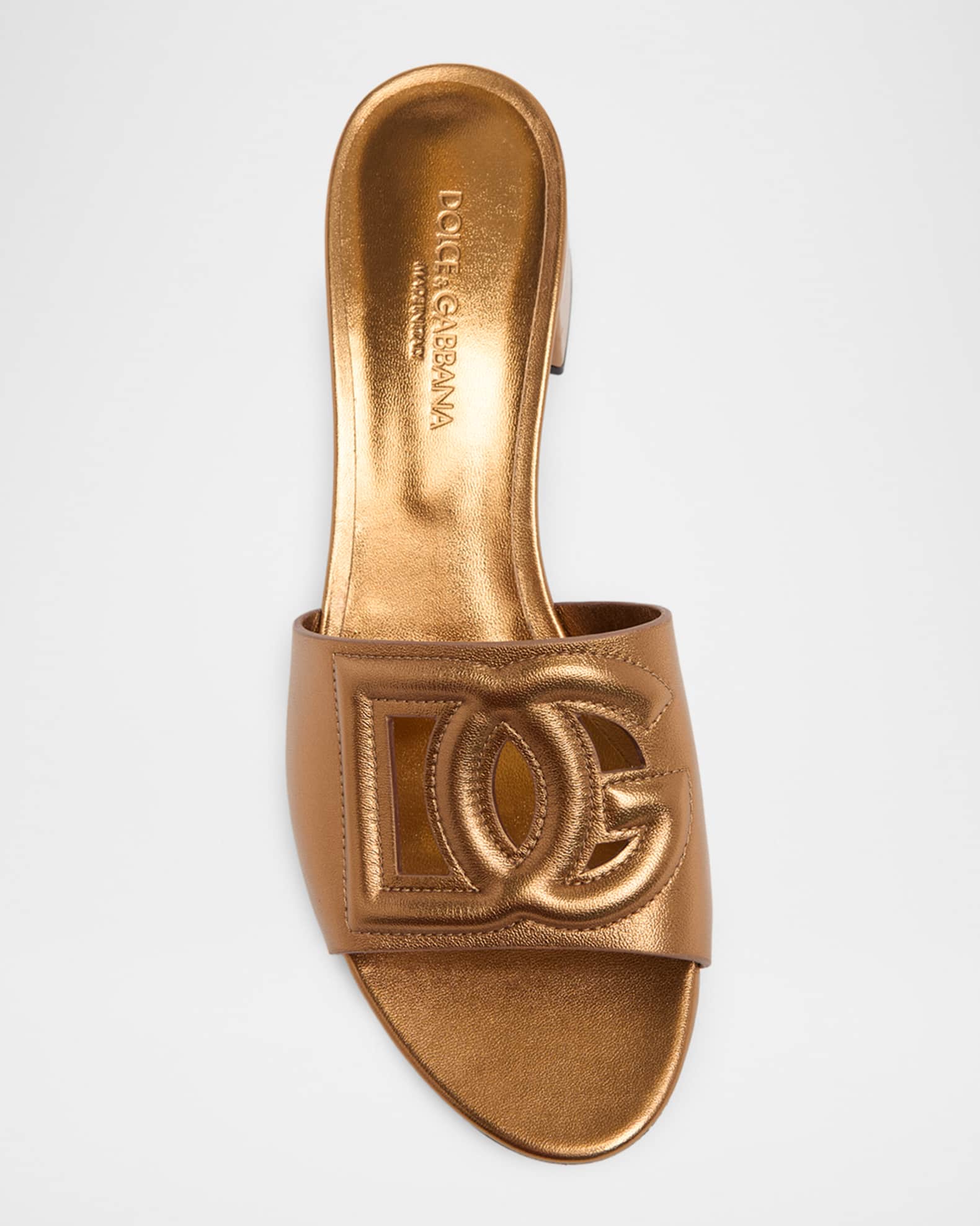 Dolce&Gabbana 40mm Cutout DG Metallic Leather Mule Sandals