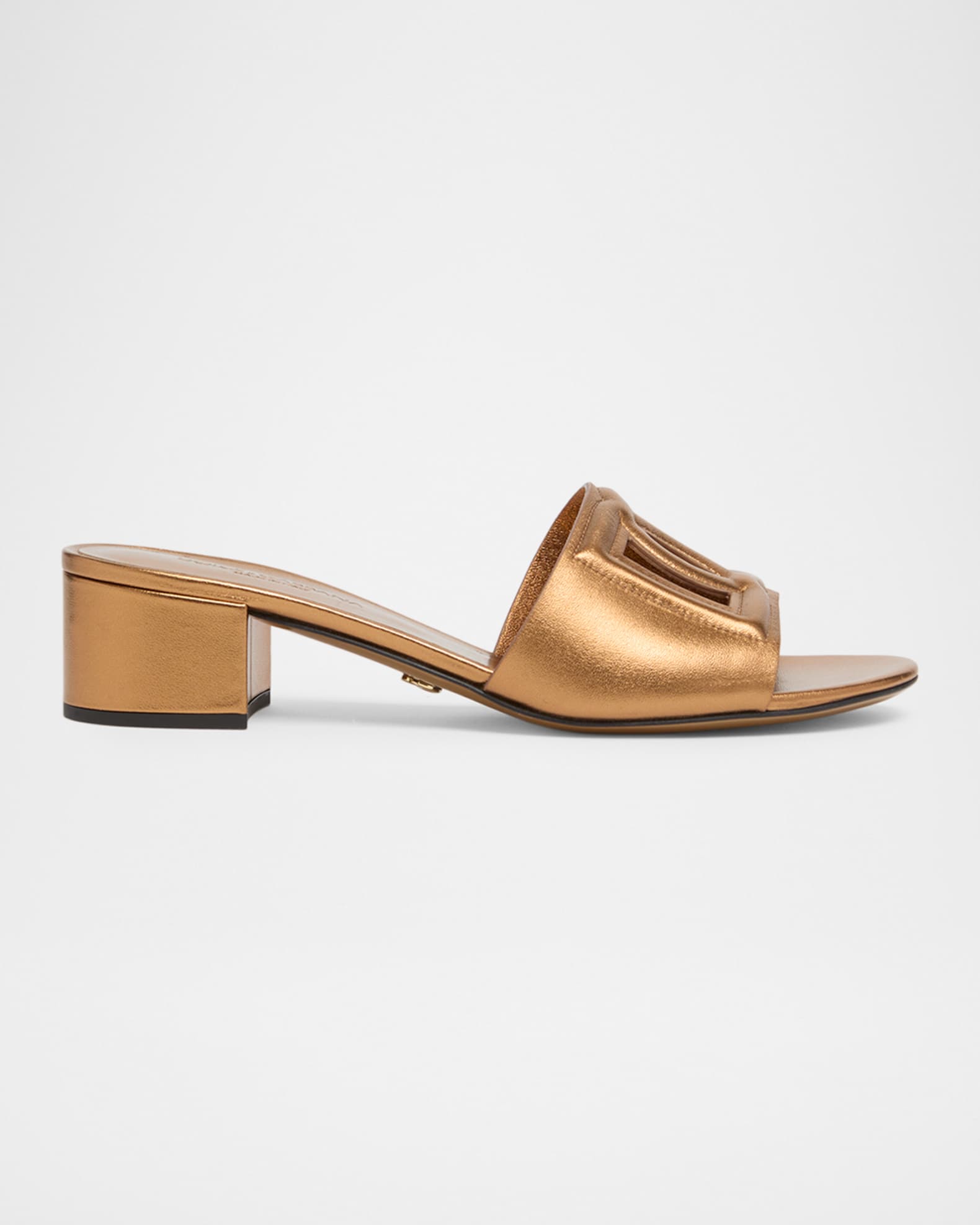 Dolce&Gabbana 40mm Cutout DG Metallic Leather Mule Sandals