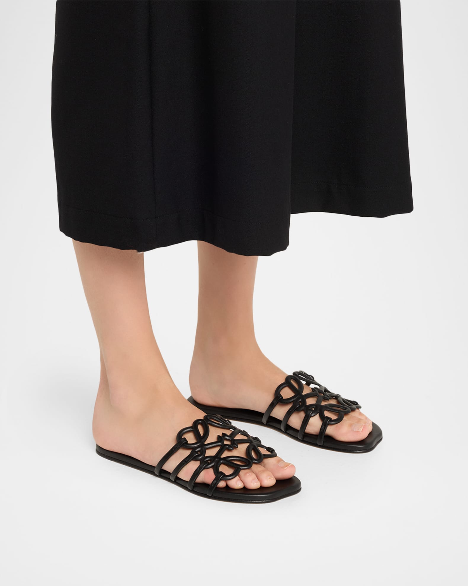 Loewe x Paula's Ibiza Petal Leather Anagram Slide Sandals | Neiman