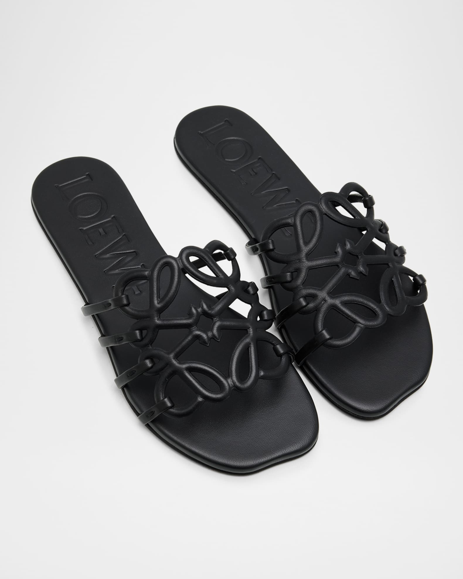 Loewe x Paula's Ibiza Petal Leather Anagram Slide Sandals | Neiman