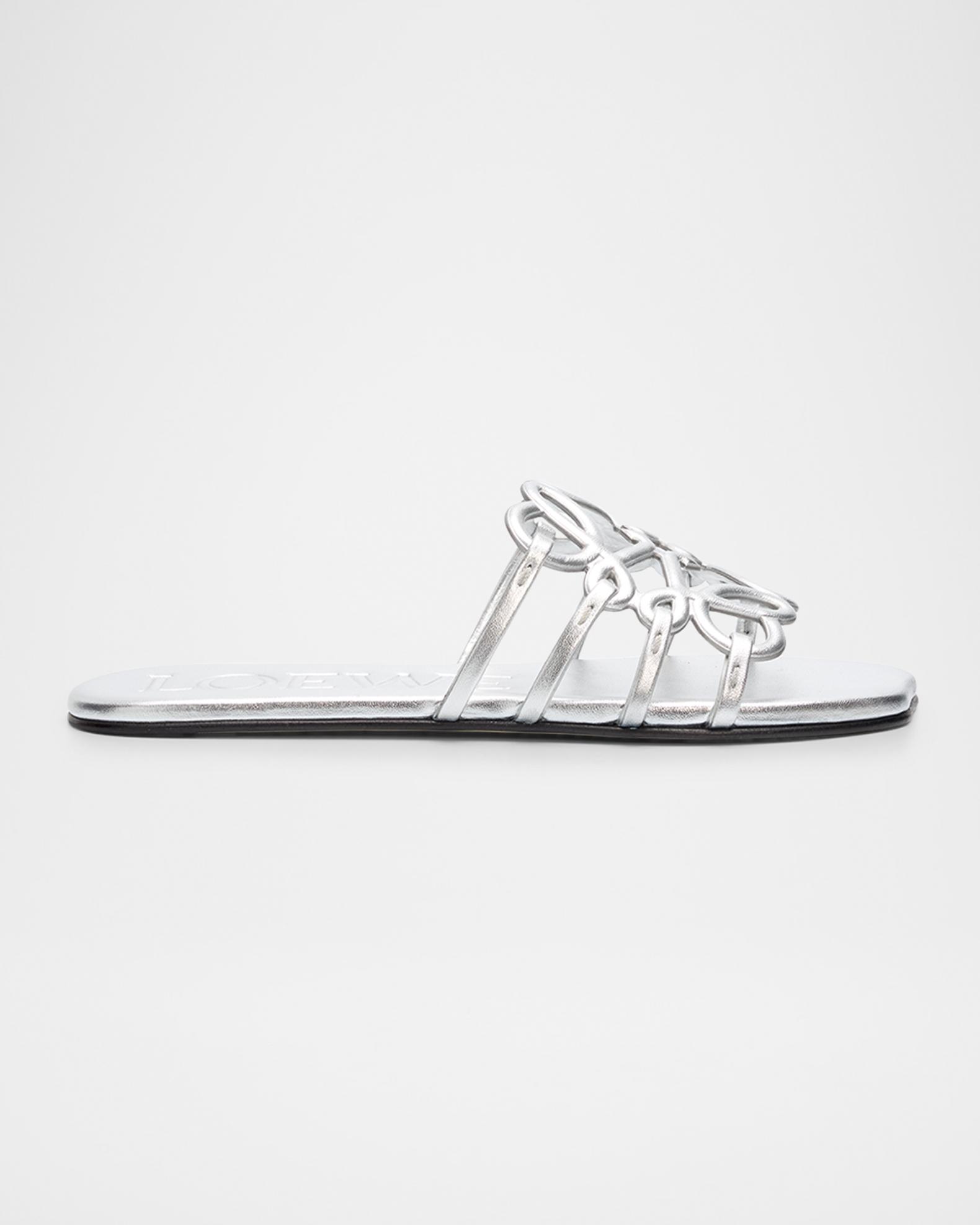 LOEWE x Paula's Ibiza Petal Anagram Metallic Leather Slide Sandals