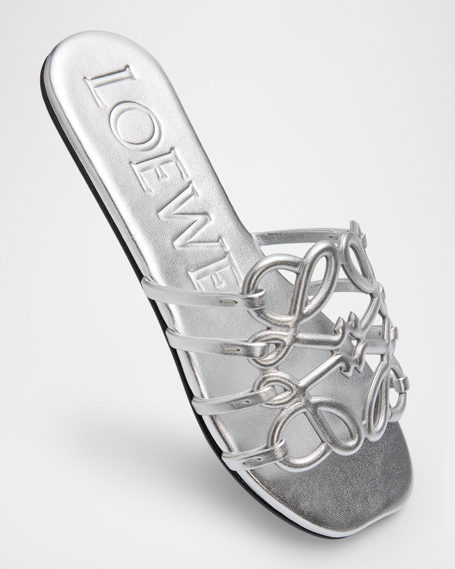 LOEWE x Paula's Ibiza Petal Anagram Metallic Leather Slide Sandals