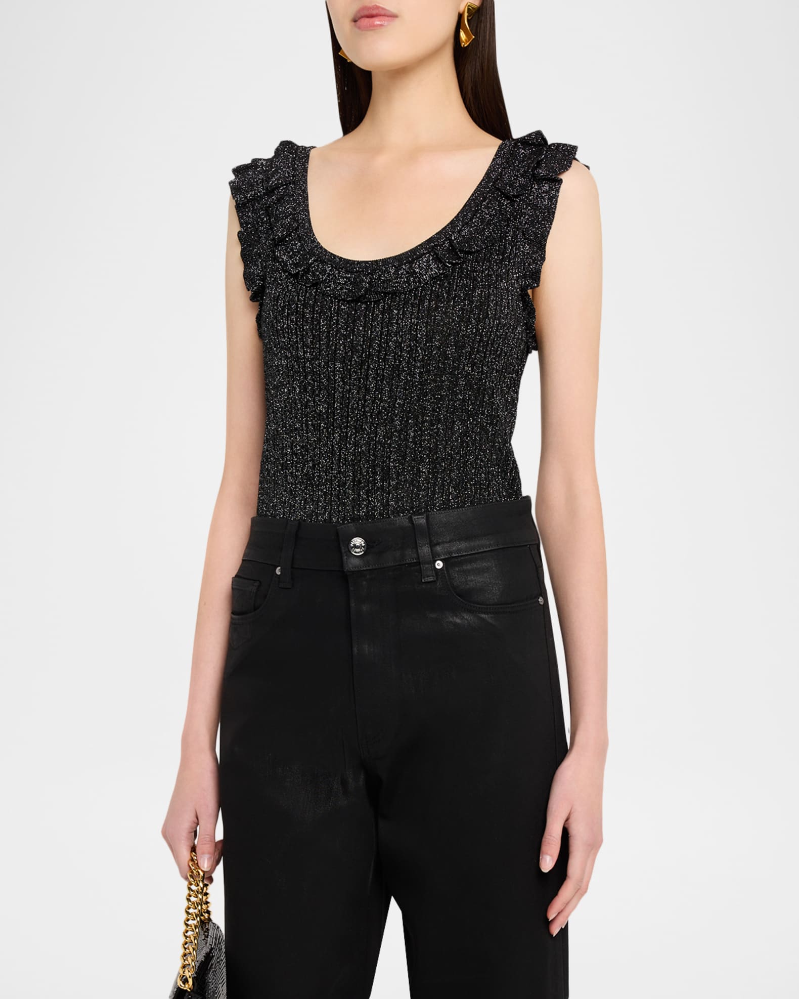 Plus Size - Eyelet Ruffle Tie Front Tank Top