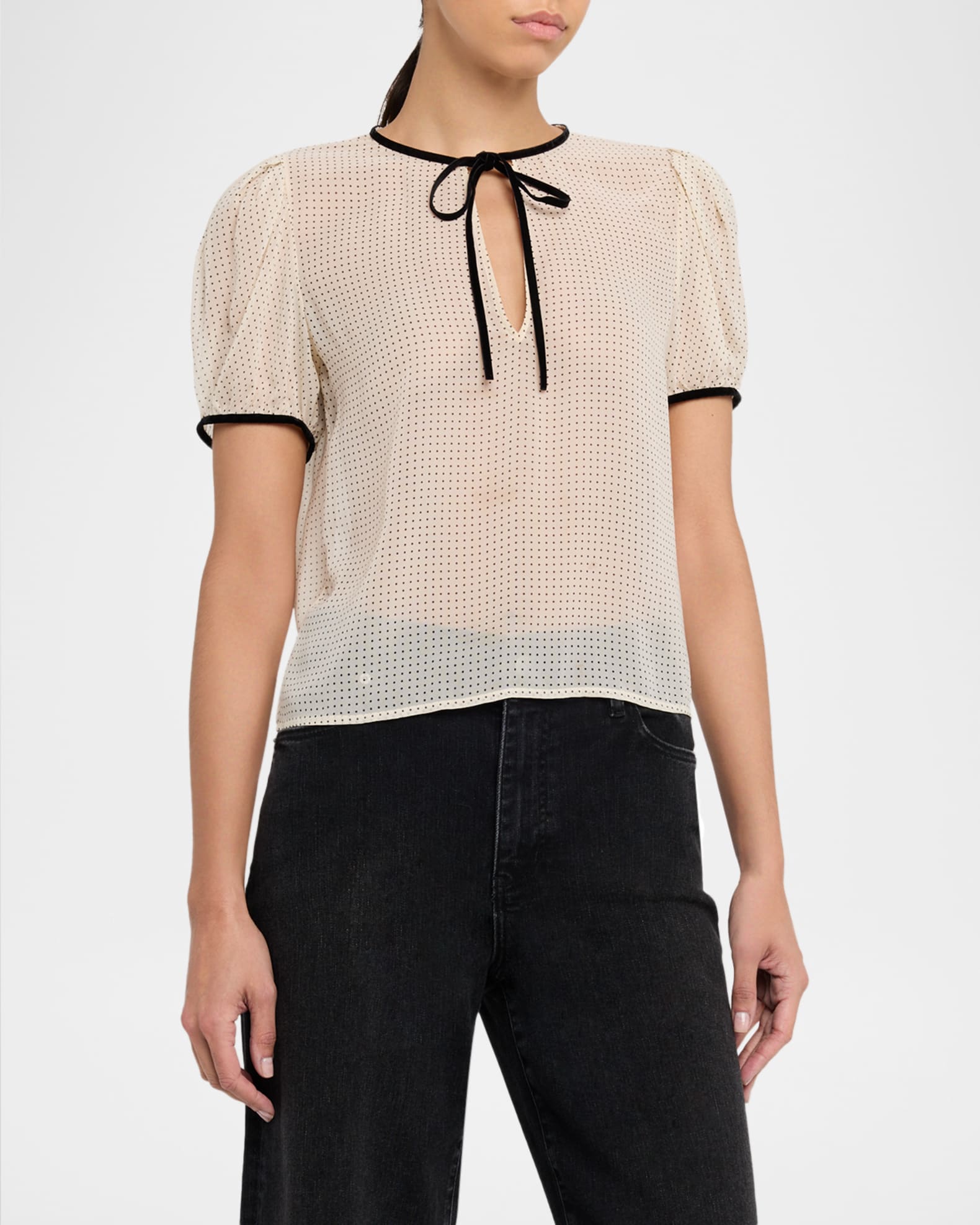 FRAME The Tie Puff-Sleeve Blouse | Neiman Marcus