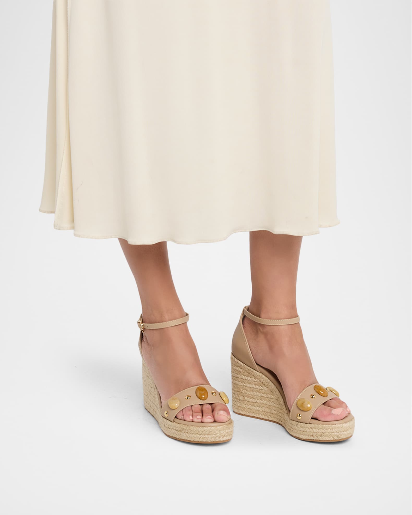 Gianvito Rossi 70mm Embellished Leather Espadrille Wedge Sandals