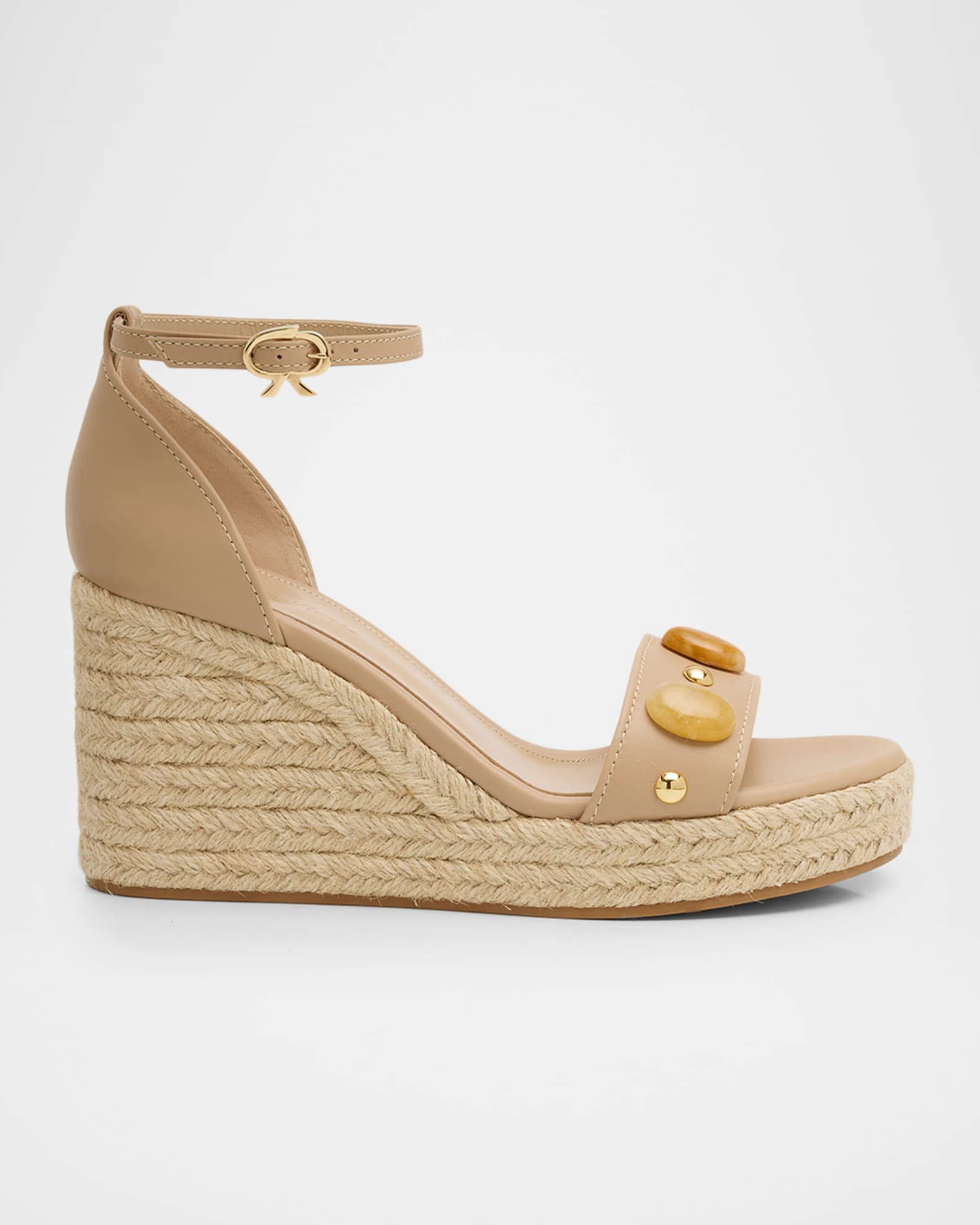 Gianvito Rossi 70mm Embellished Leather Espadrille Wedge Sandals