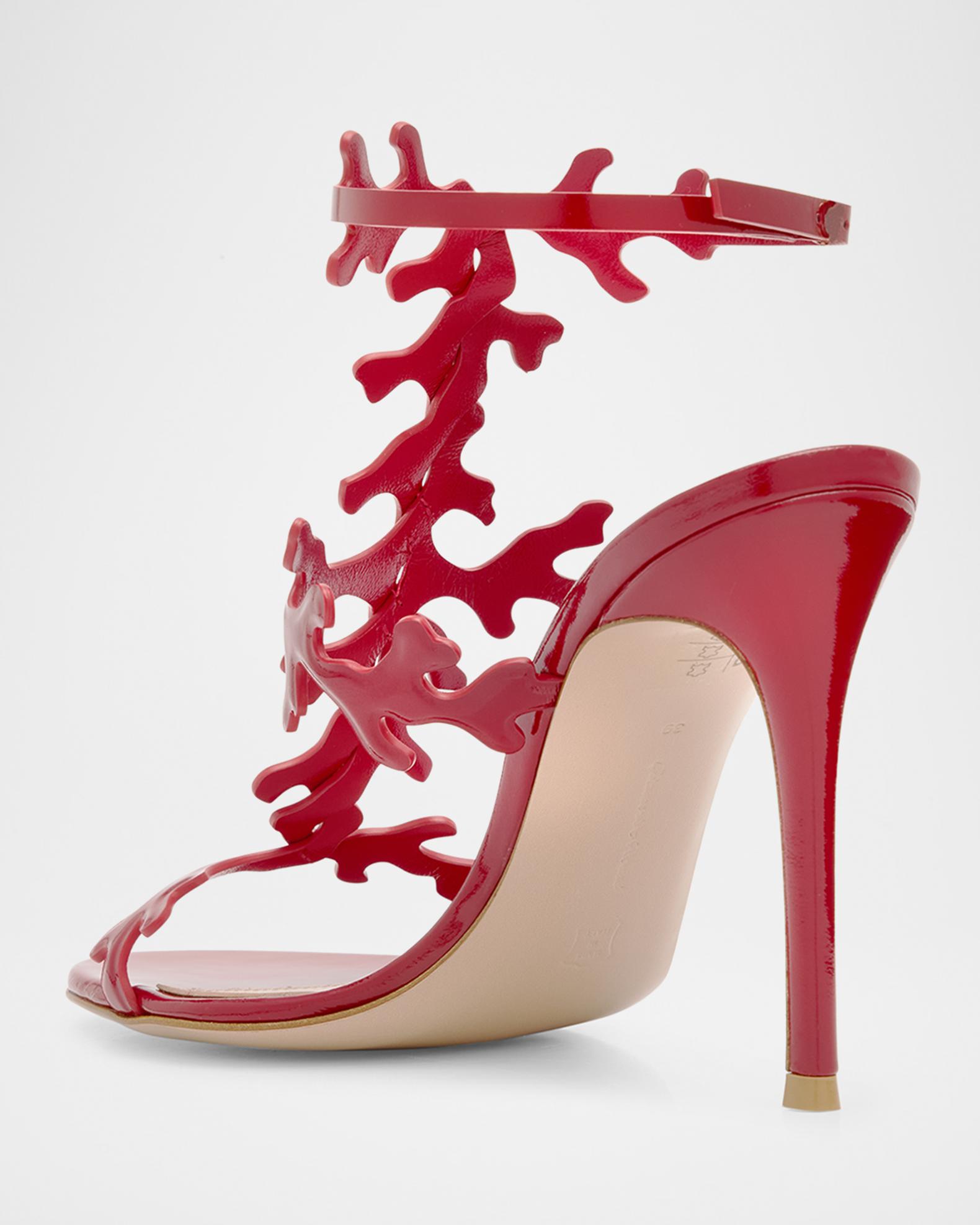 Gianvito Rossi 95mm Coral Patent Leather Sandals | Neiman Marcus