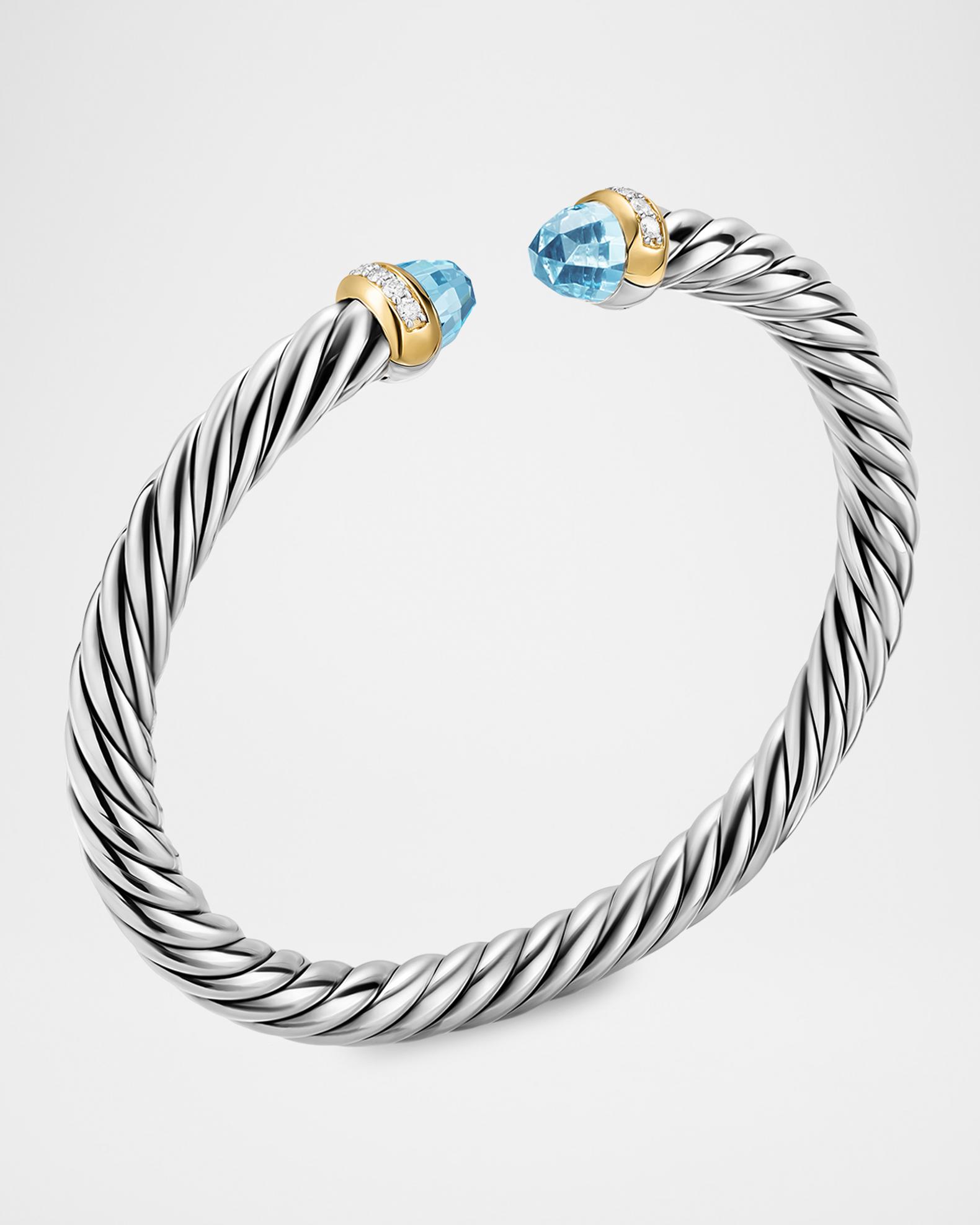 David Yurman Cable Flex Bracelet with Sky Blue Topaz and Diamonds in ...