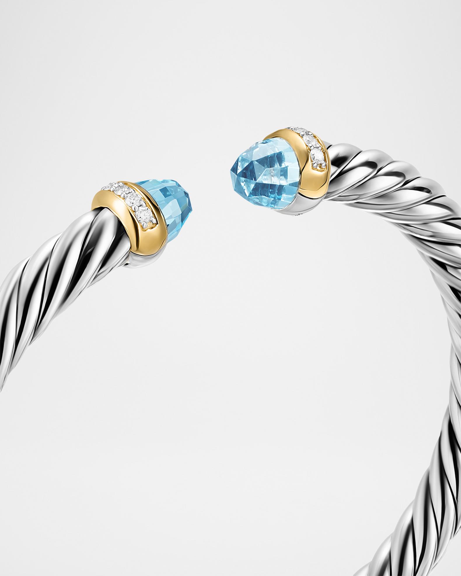 David Yurman Cable Flex Bracelet with Sky Blue Topaz and Diamonds in ...