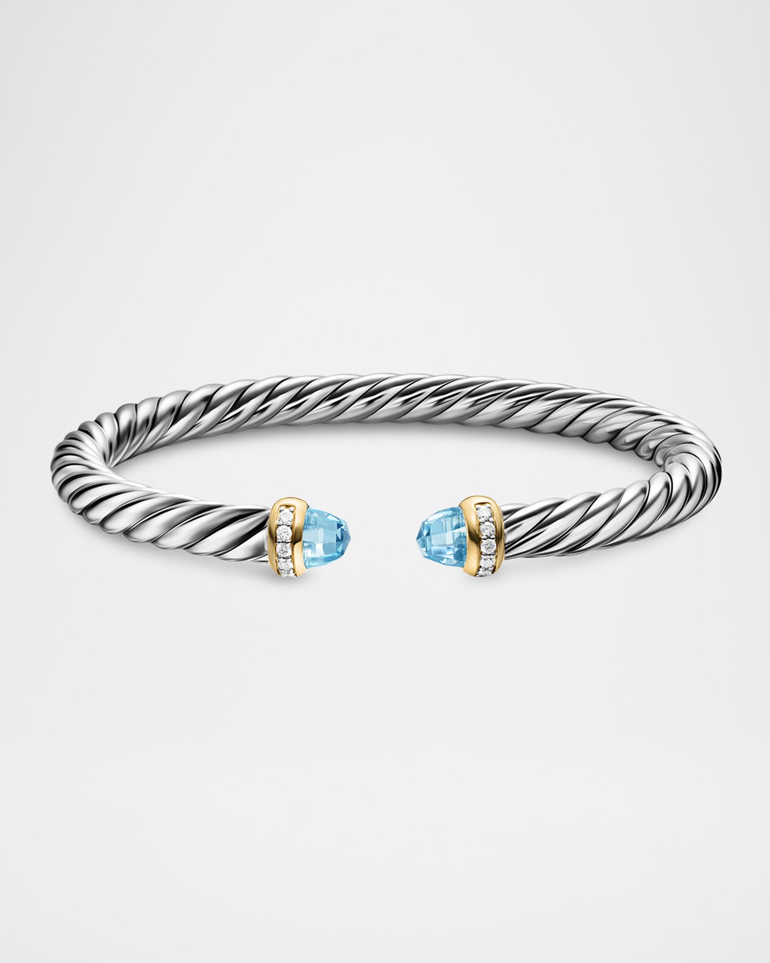 David Yurman Cable Flex Bracelet with Sky Blue Topaz and Diamonds in ...