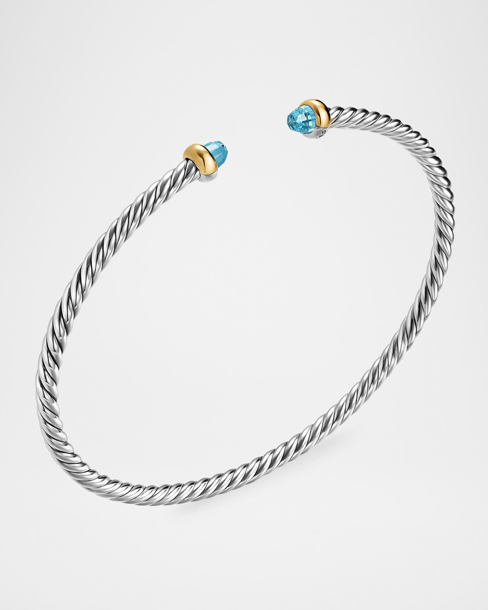 David Yurman Micro Cable Flex Bracelet with Blue Topaz in Silver