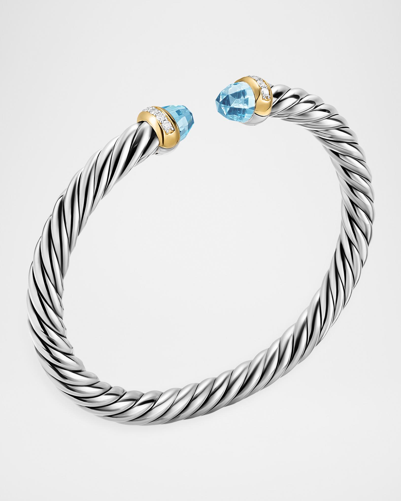 David Yurman Cable Flex Bracelet with Sky Blue Topaz and Diamonds