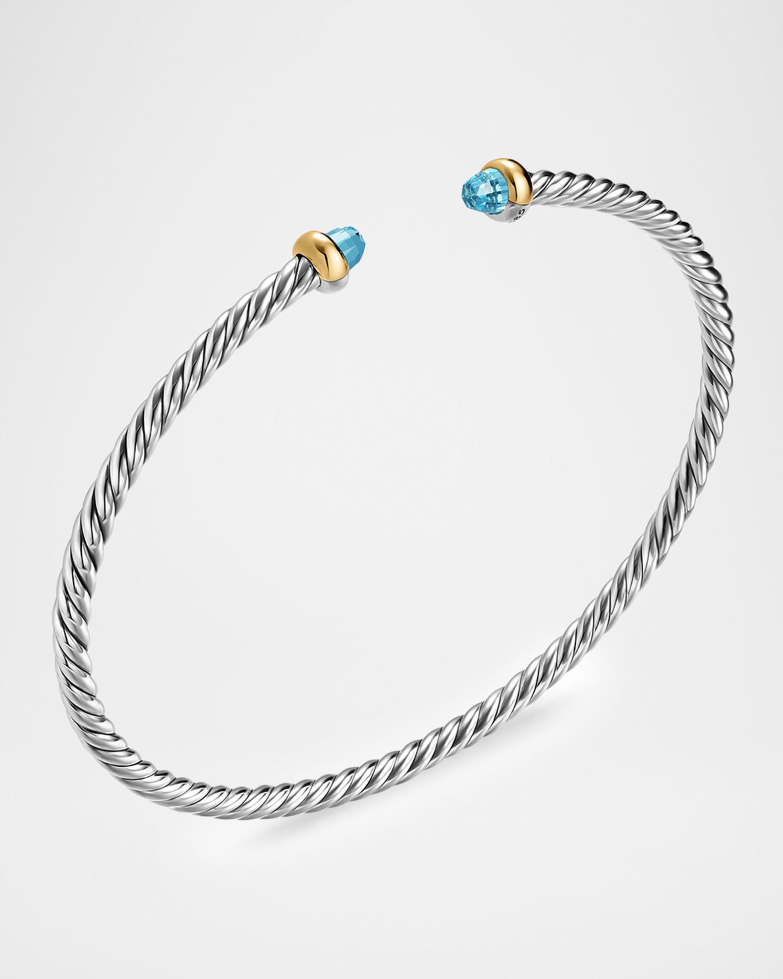 David Yurman Micro Cable Flex Bracelet with Blue Topaz in Silver
