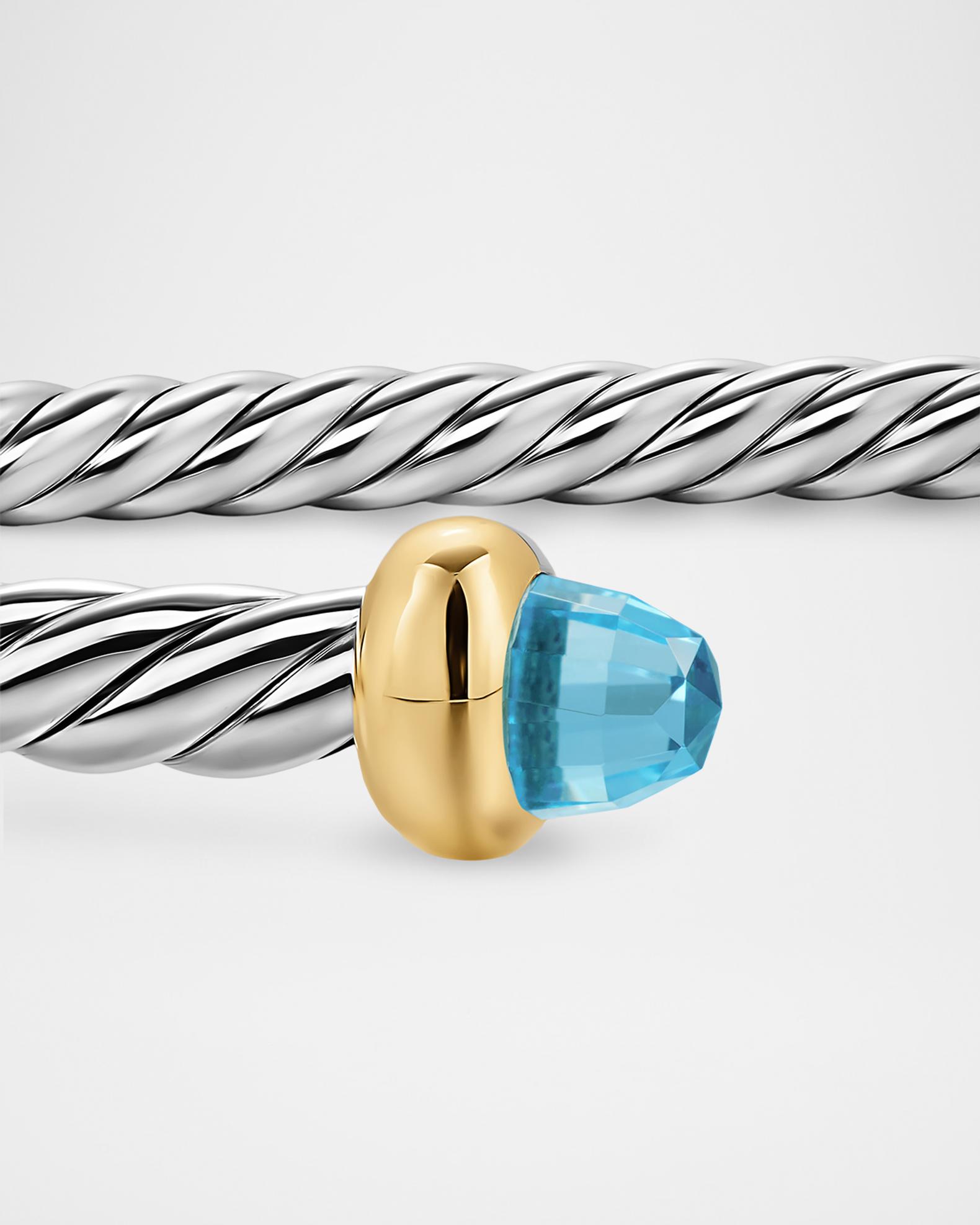 David Yurman Micro Cable Flex Bracelet with Blue Topaz in Silver