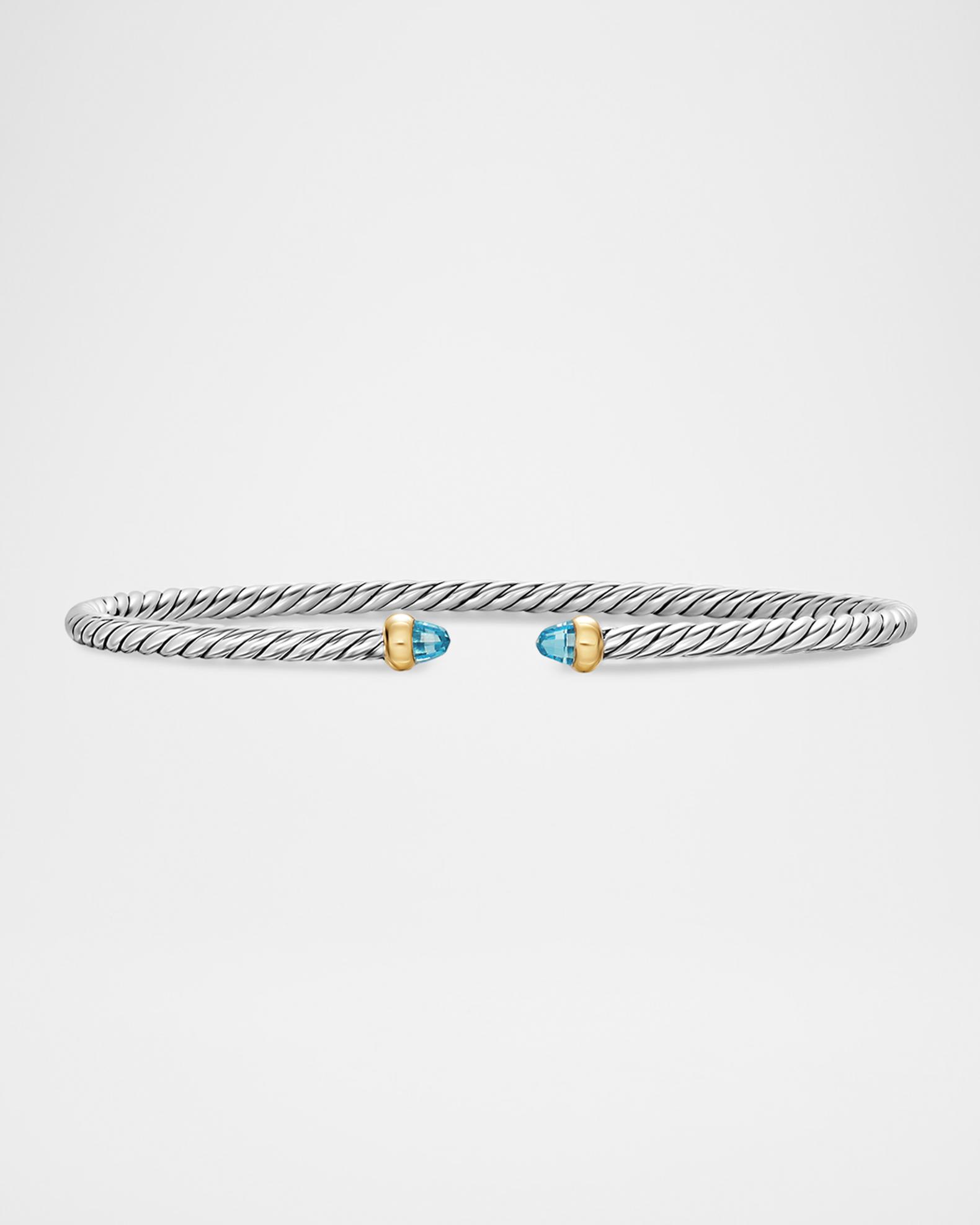 DAVID YURMAN デビットヤーマン ターコイズ ブレスレット David Yurman Micro Cable Flex Bracelet with Blue Topaz in Silver