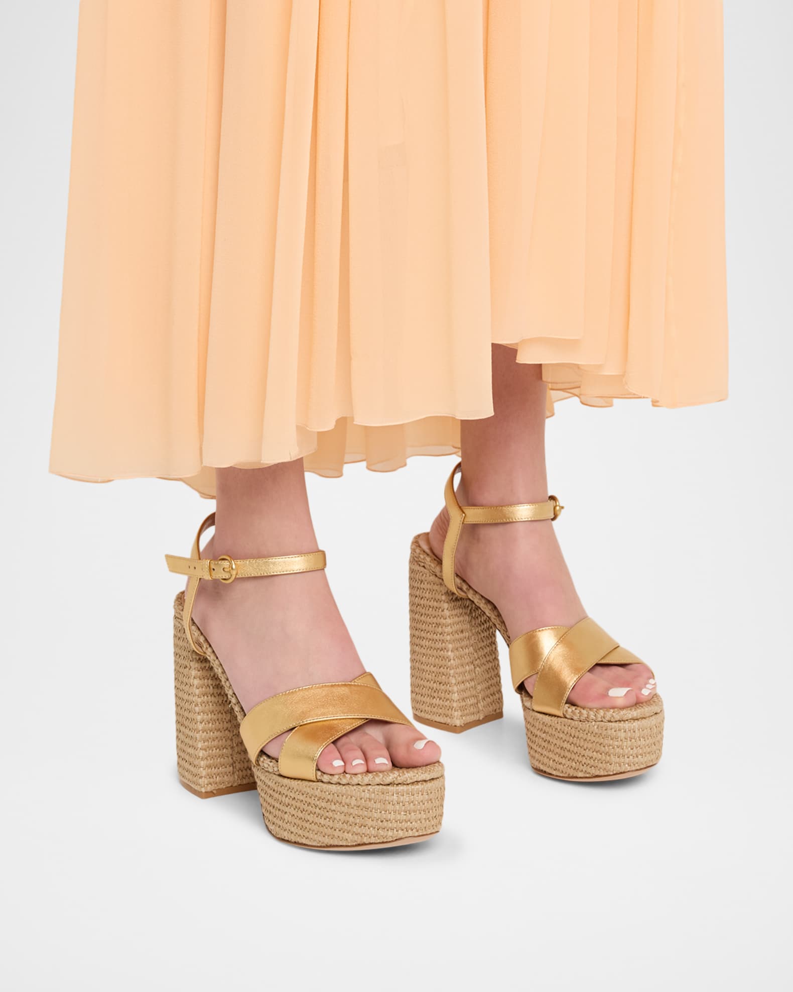 Gianvito Rossi 70mm Bebe Metallic Leather and Raffia Platform