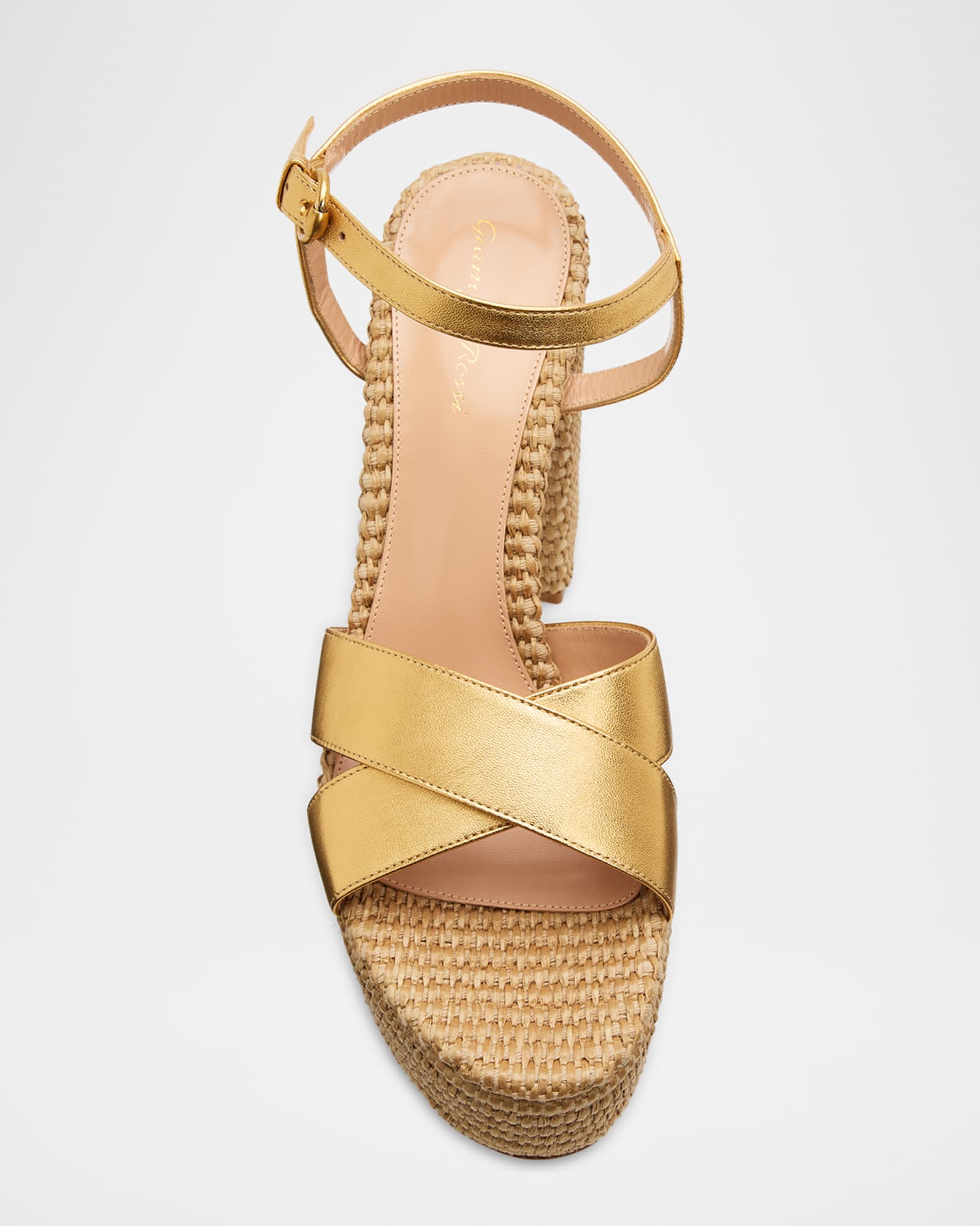 Gianvito Rossi 70mm Bebe Metallic Leather and Raffia Platform