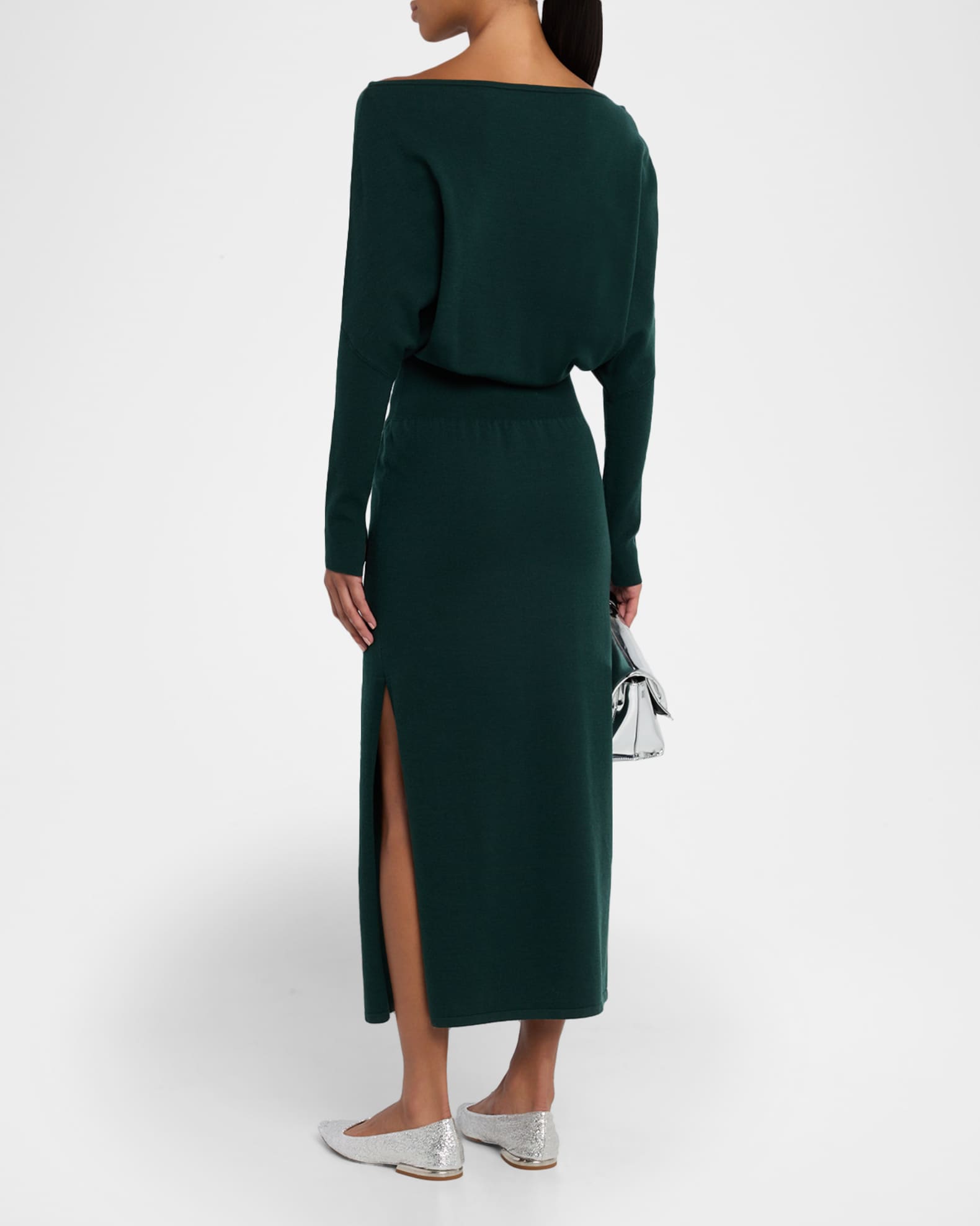 knee length dresses for ladies Long Sleeve Wool Midi Dress 4 / Noir main image 1