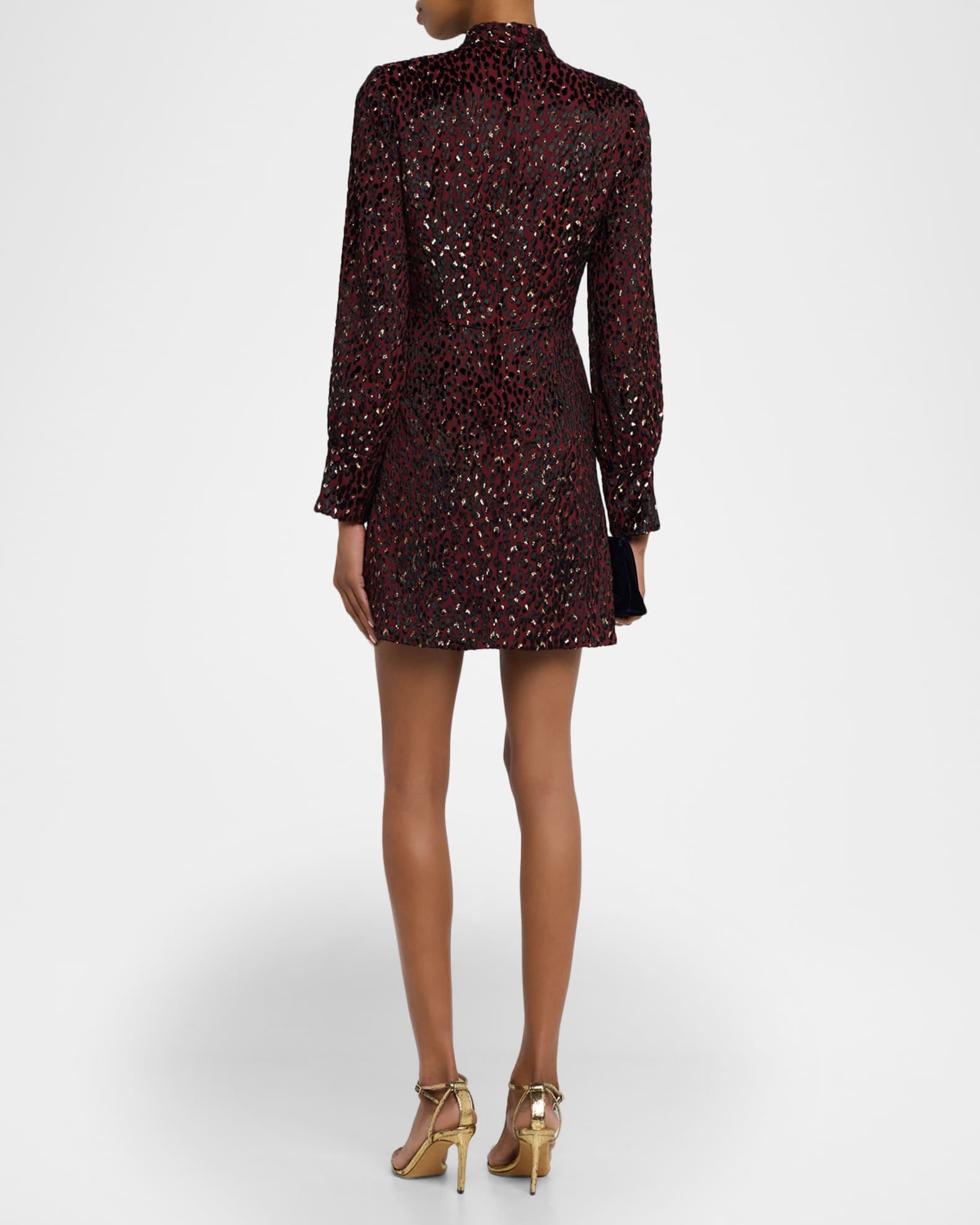 Simkhai Daphne Printed Long-Sleeve Mini Dress, Oxblood, Women's, 4, Cocktail & Party Wedding Guest Dresses Long-Sleeve Dresses