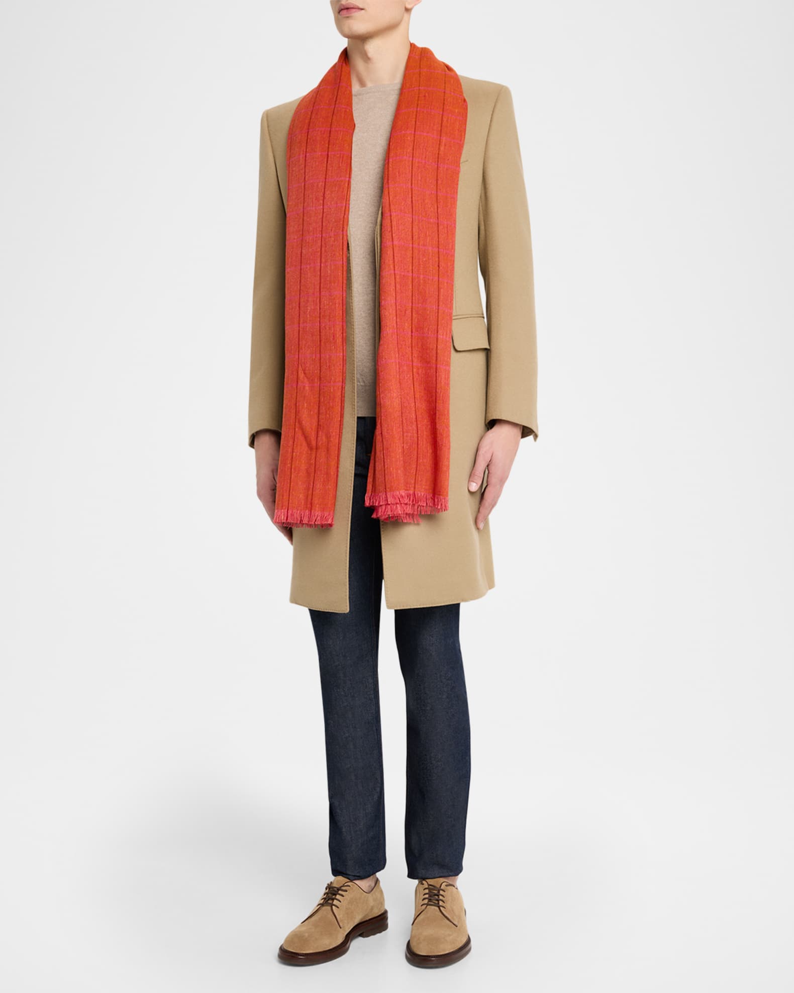 Anderson & Sheppard Men's Hairline Windowpane Check Cashmere Scarf
