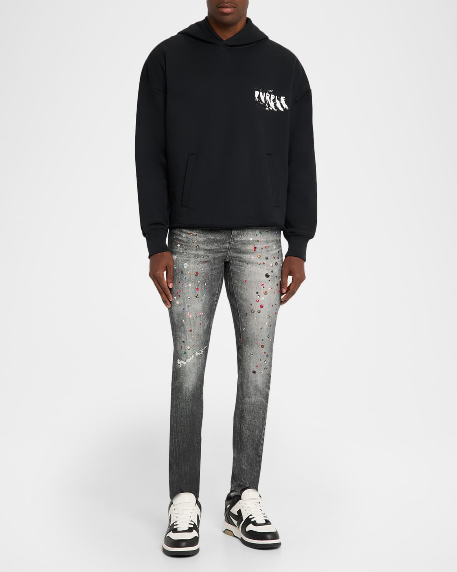 PURPLE Men's Embellished Mid-Rise Skinny Jeans | Neiman Marcus