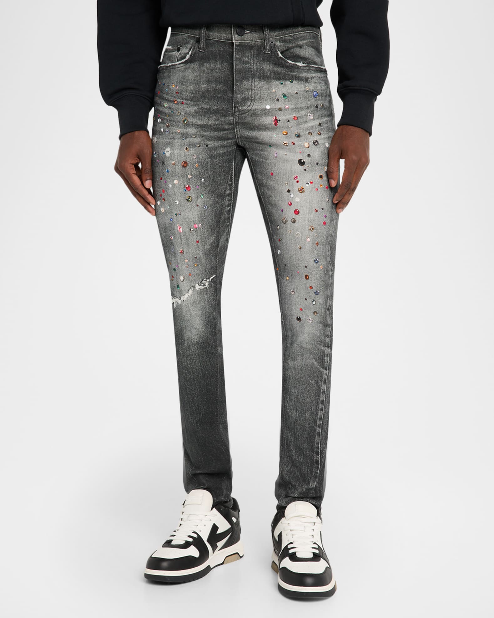 PURPLE Men's Embellished Mid-Rise Skinny Jeans | Neiman Marcus