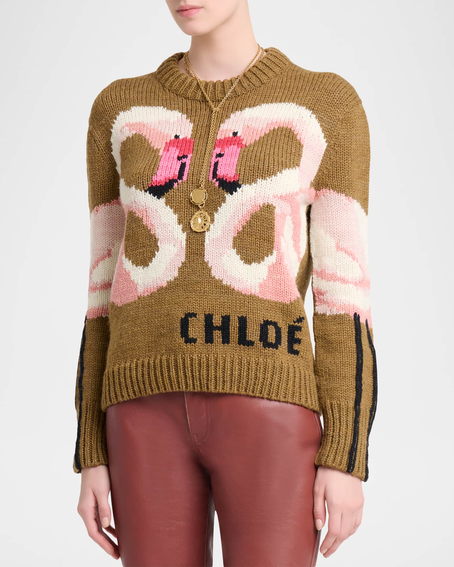 新品未着用MARNO Chloe knit tops black Chloe Flamingo Wool Knit Crewneck Sweater | Neiman Marcus