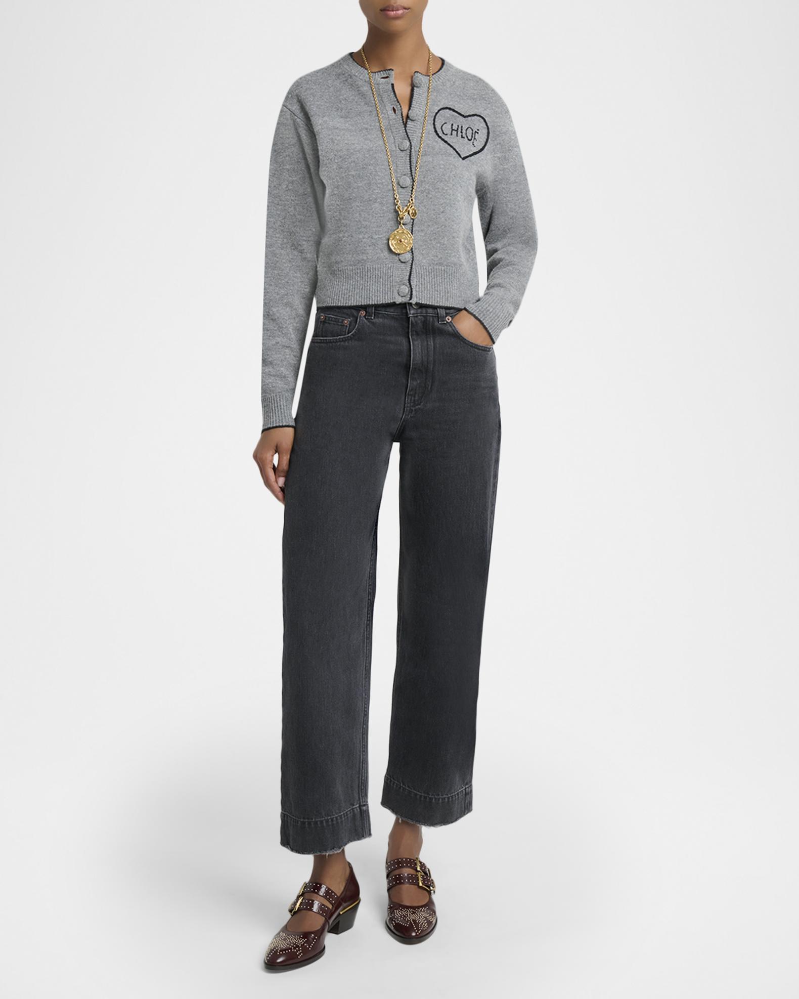 Chloé Logo Heart Wool-Cashmere Crewneck Cardigan | Neiman Marcus