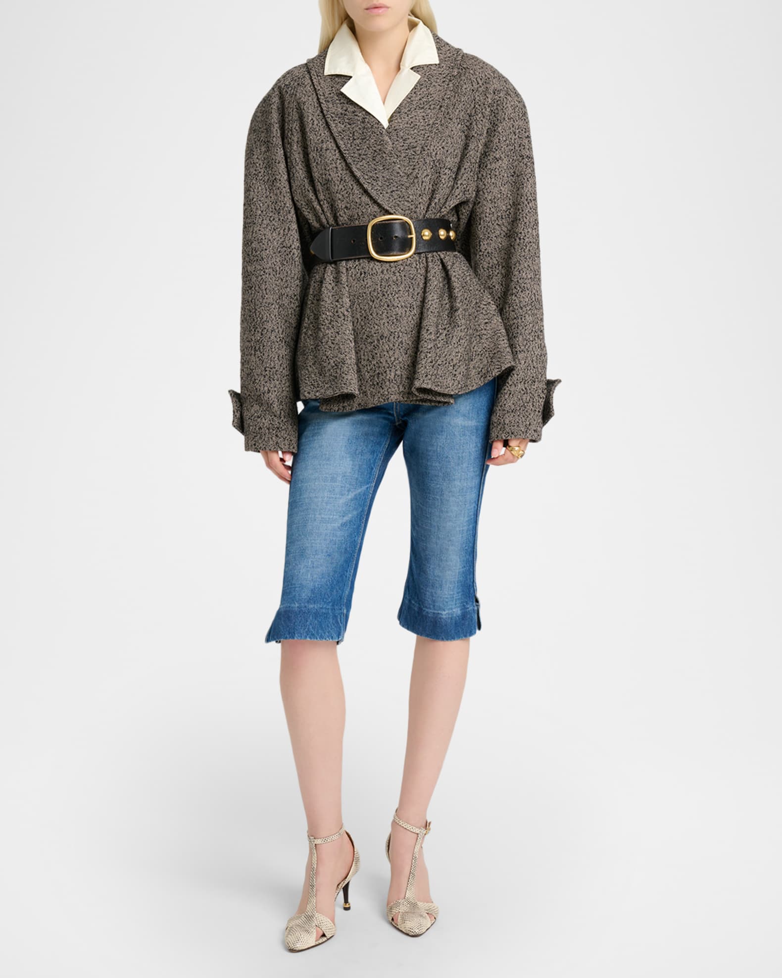 Chloe Double-Breasted Herringbone Oversized Peplum Coat | Neiman