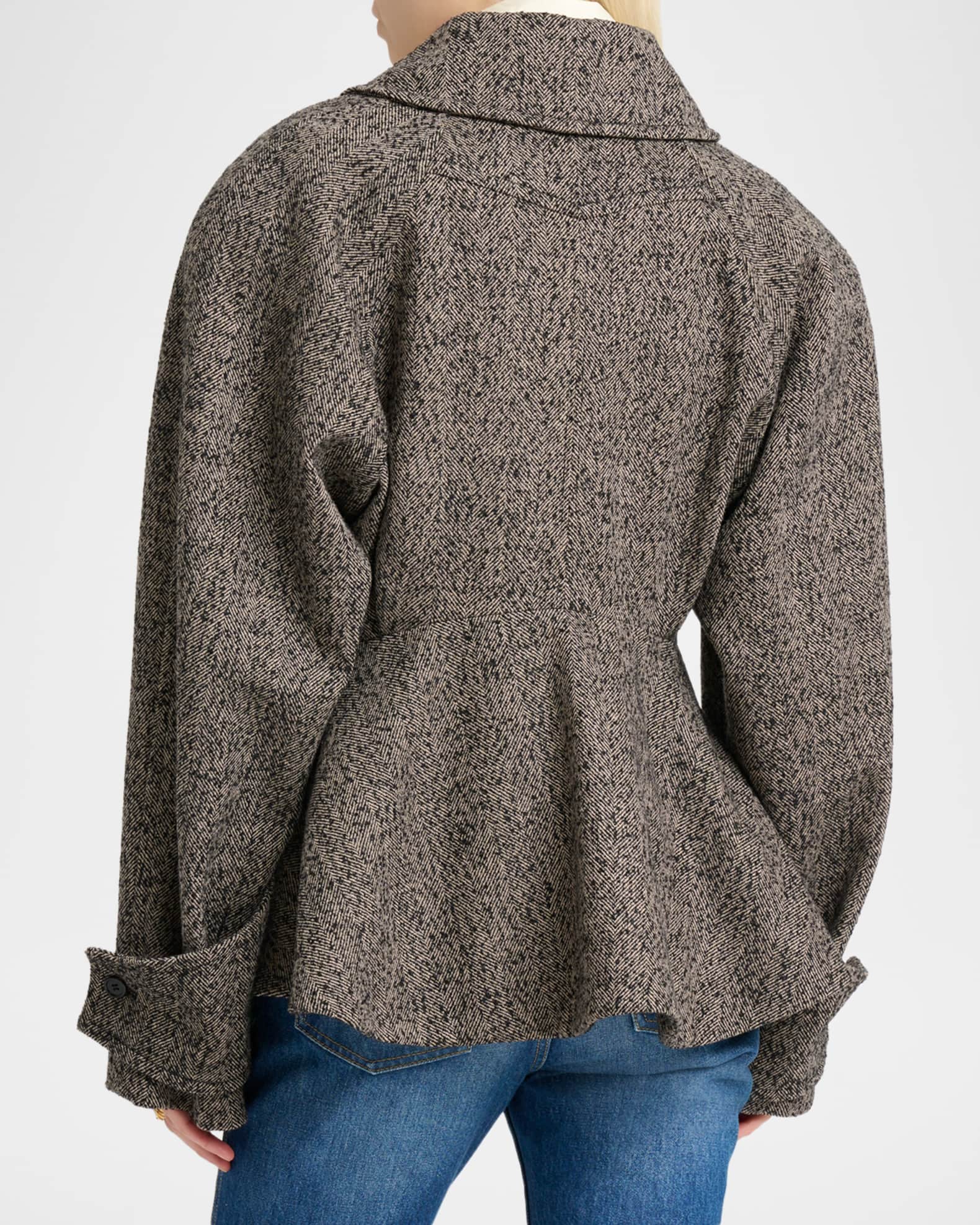 Chloe Double-Breasted Herringbone Oversized Peplum Coat | Neiman