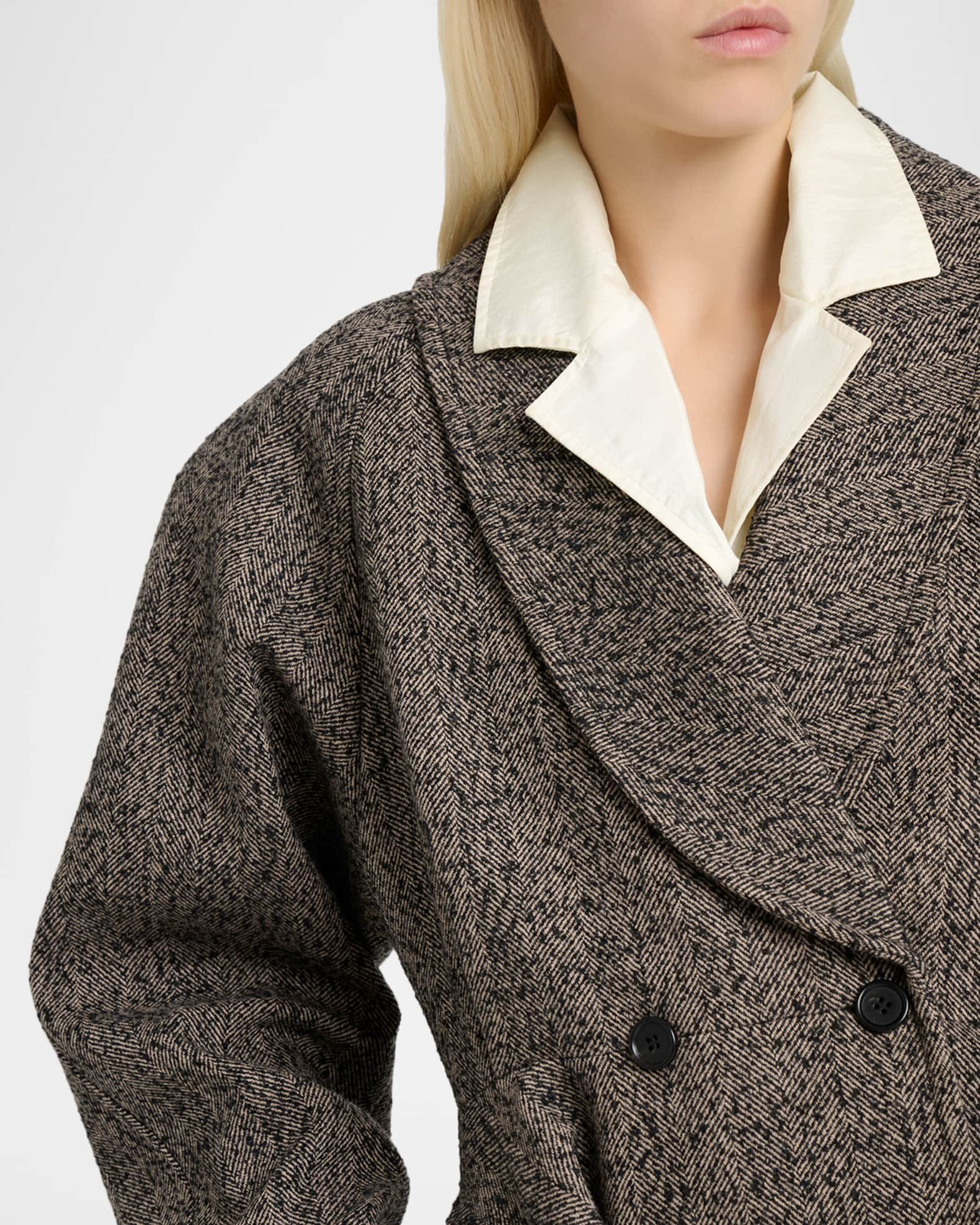 Chloe Double-Breasted Herringbone Oversized Peplum Coat | Neiman
