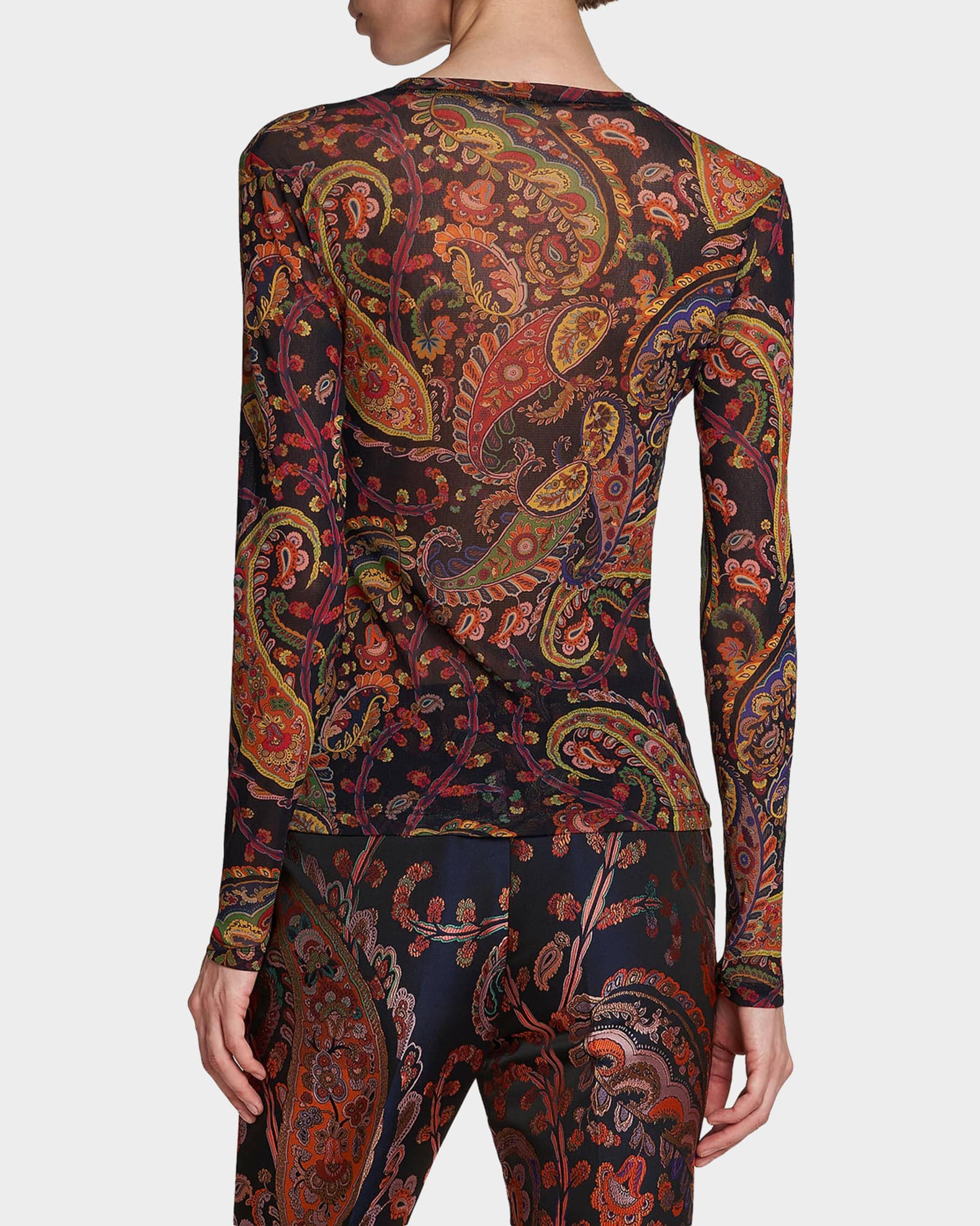 Etro Paisley Mesh Long-Sleeve Top | Neiman Marcus