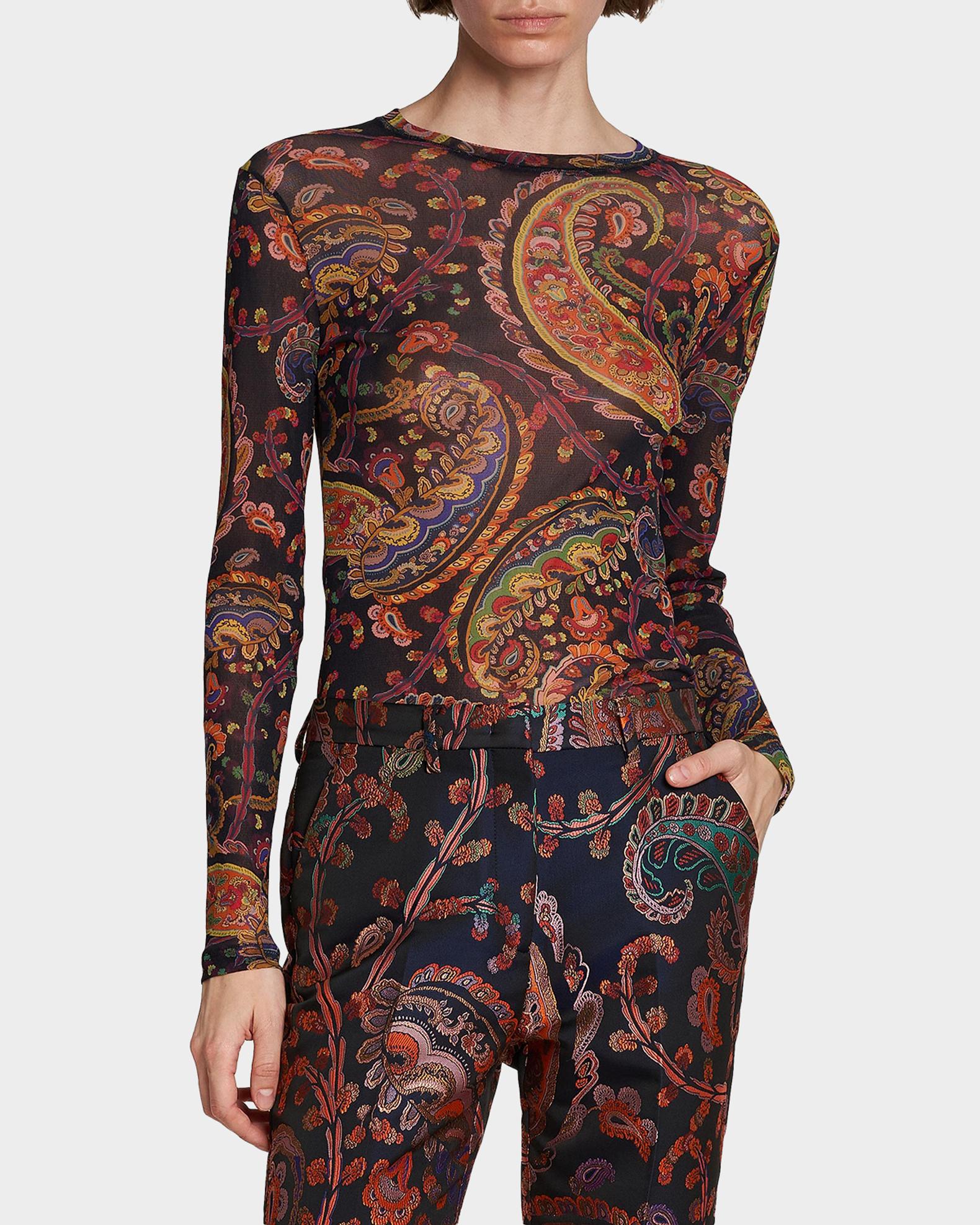 Etro Paisley Mesh Long-Sleeve Top | Neiman Marcus