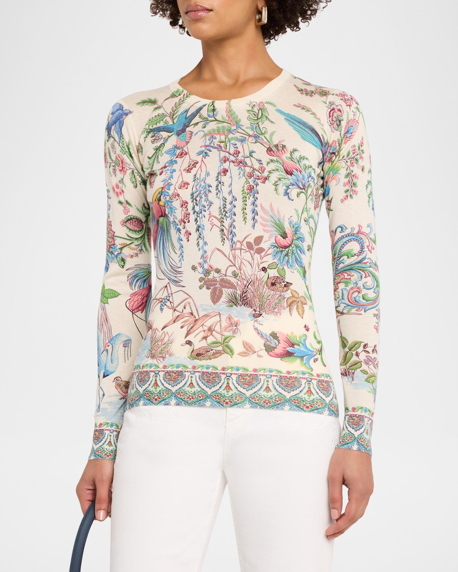 Etro Flora and Fauna Silk Cashmere Sweater | Neiman Marcus