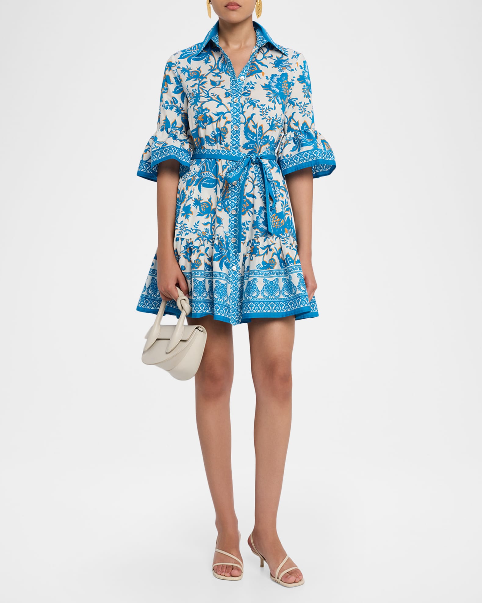 knee length dresses for ladies Etro, Cover-Up Mini Dress in Cotton-Blend Fabric with Paisley Foliage Motif, Woman, Multicolour, Size M main image 1