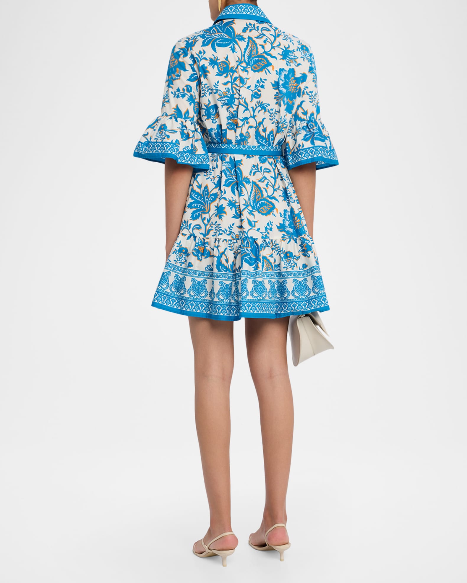 Etro Floral Cotton Ruffle Belted Mini Shirtdress | Neiman Marcus