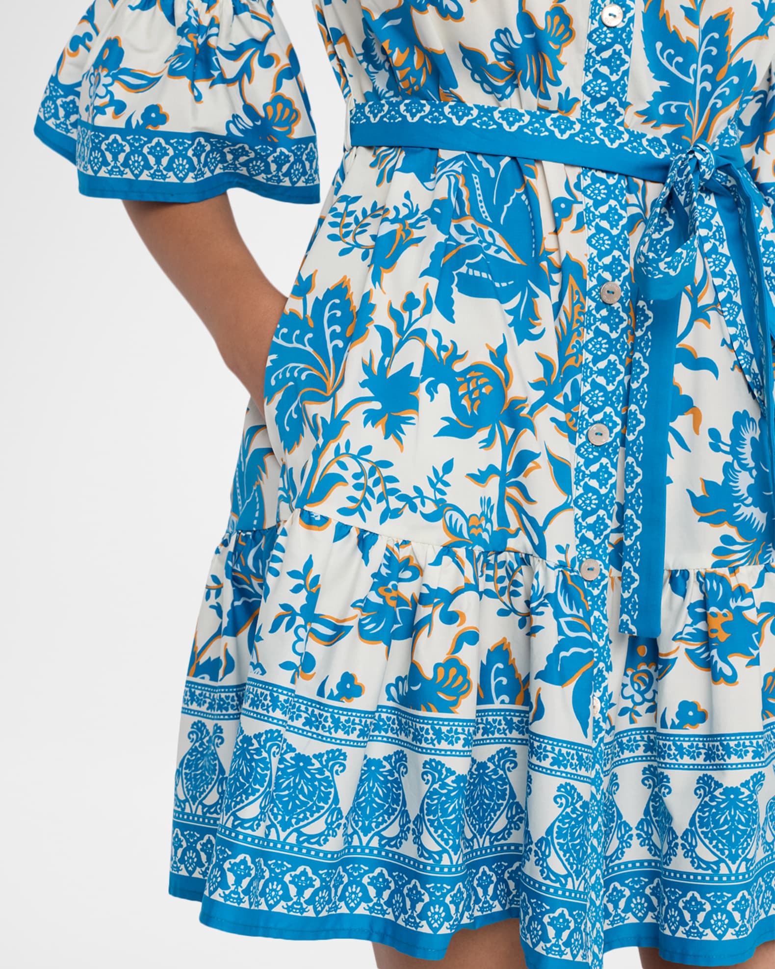 Etro Floral Cotton Ruffle Belted Mini Shirtdress | Neiman Marcus