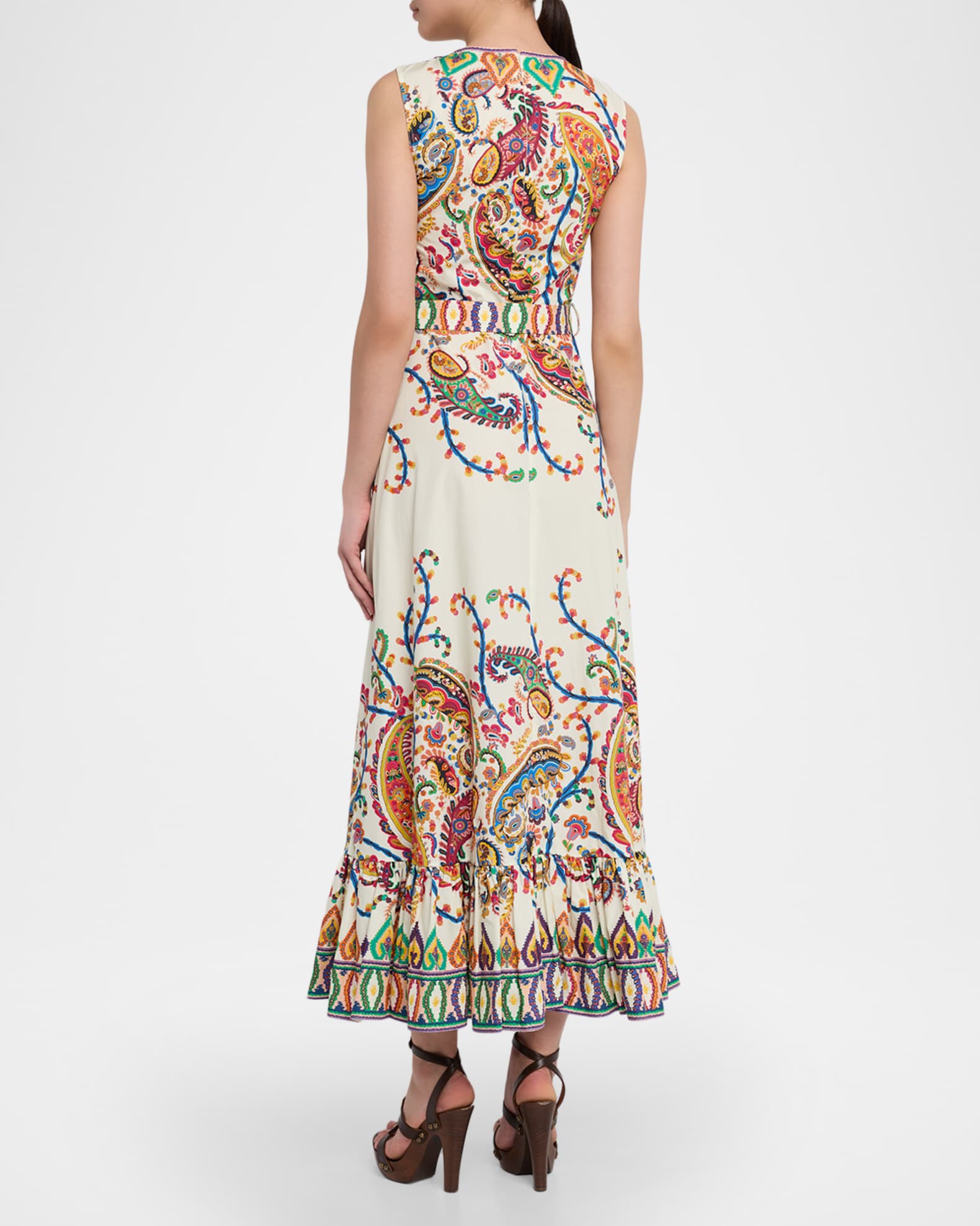 Etro Paisley-Print Sleeveless Belted Maxi A-Line Dress | Neiman Marcus