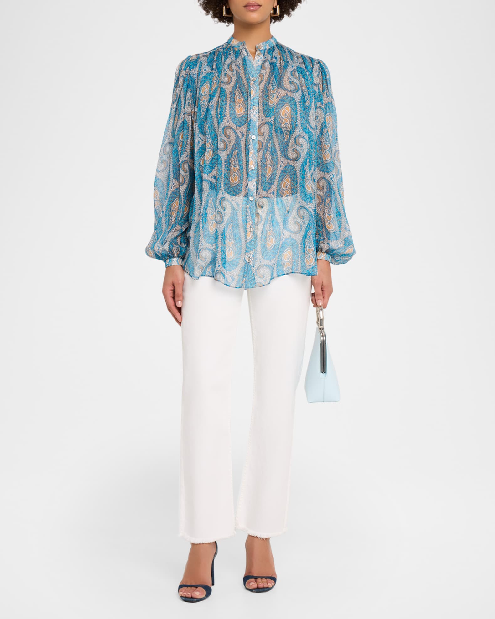 Etro Pleated Paisley Silk Button-Down Blouse | Neiman Marcus